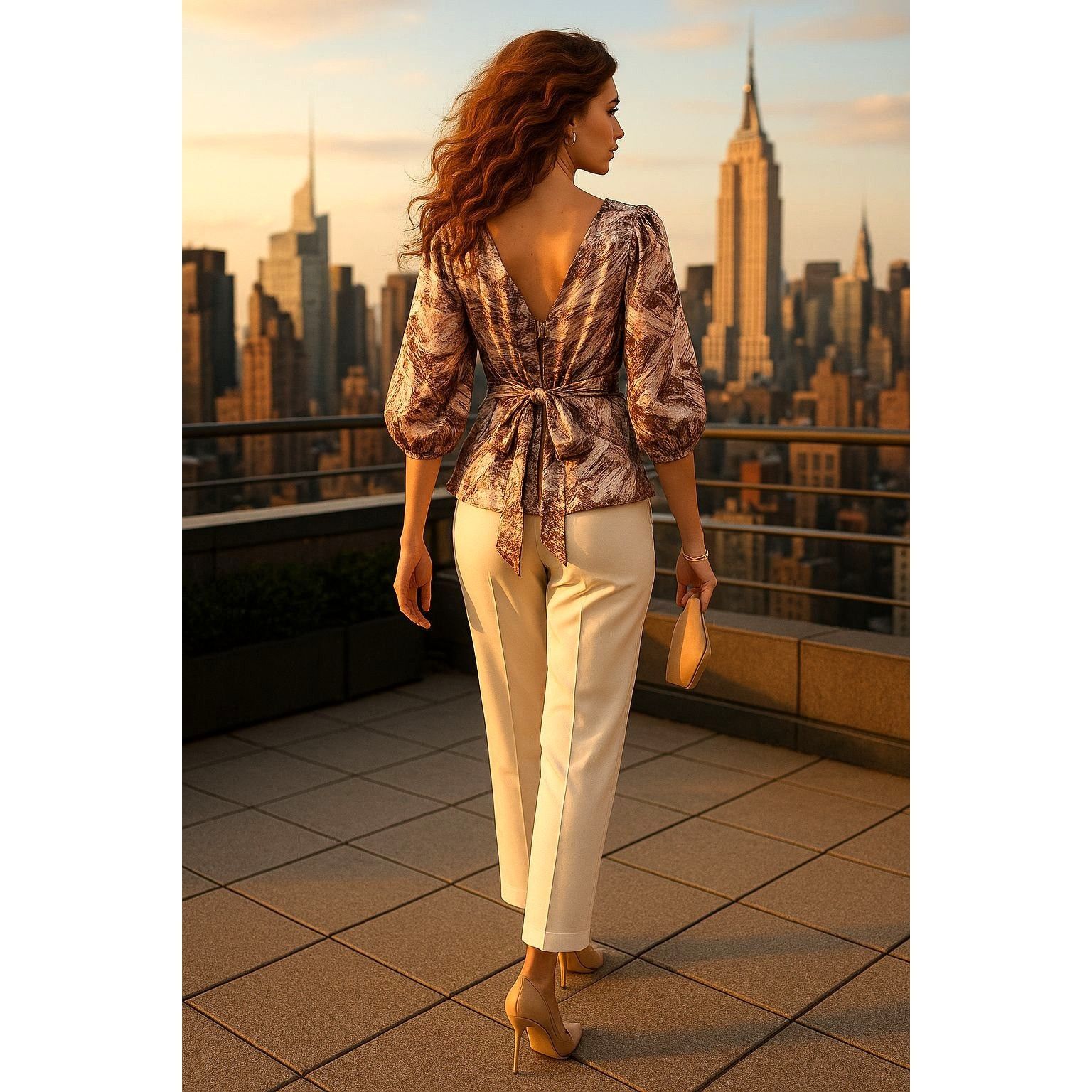 Bcbgmaxazria BCBG MaxAzria S Pink Brown Silk Blouse Abstract Print Draped Size S / US 4 / IT 40 - 4 Thumbnail