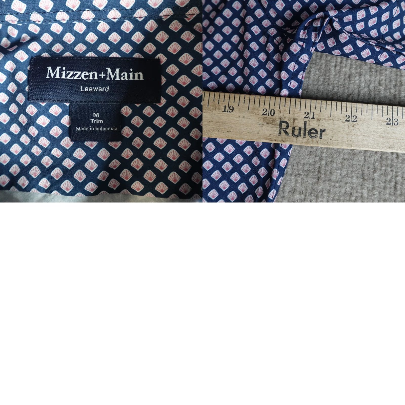 Mizzen+Main Mizzen+Main Shirt Medium Blue Trim Short Sleeve Pocket Button-Up Geometric Pattern Men Regular XS? Size US M / EU 48-50 / 2 - 8 Thumbnail