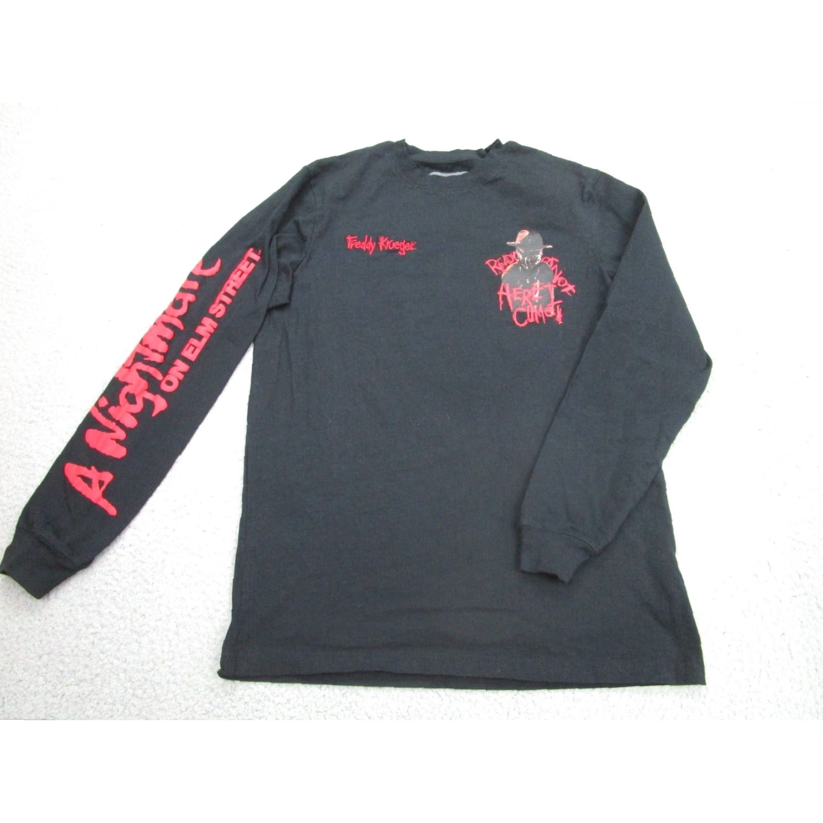 Vintage Shoe Palace Freddy Krueger Long Sleeve T-Shirt Mens Small Black Nightmare on Elm Street Horror Size US S / EU 44-46 / 1 - 2 Thumbnail