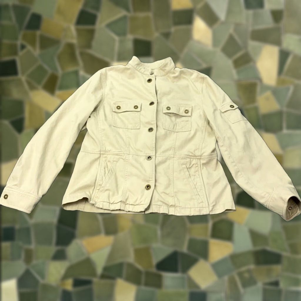 Ralph Lauren VINTAGE Ralph Lauren Lauren Naval Supply Company Jacket Womens Large Beige Moto Twill Cotton Biker 90s Classic Size L / US 10 / IT 46 - 1 Thumbnail