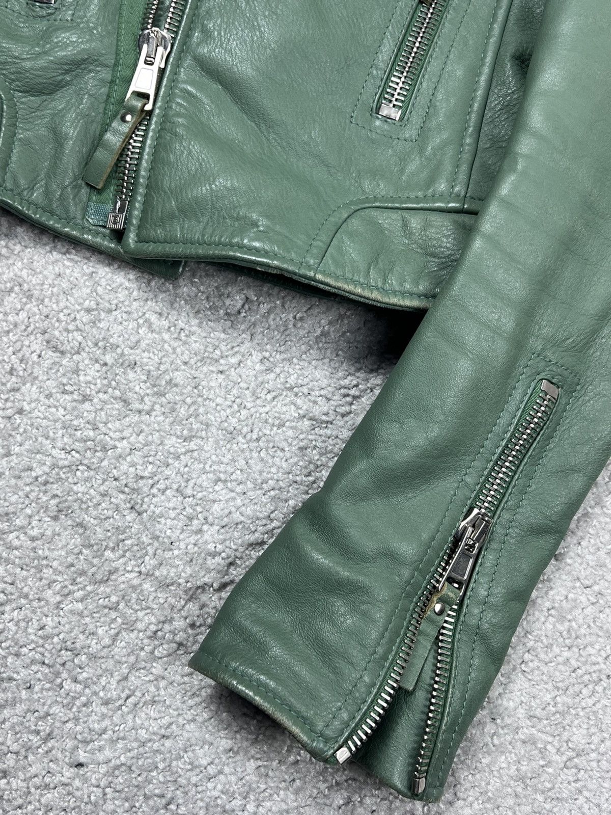Balenciaga Balenciaga Green Leather Biker Jacket Size XS / US 0-2 / IT 36-38 - 6 Thumbnail