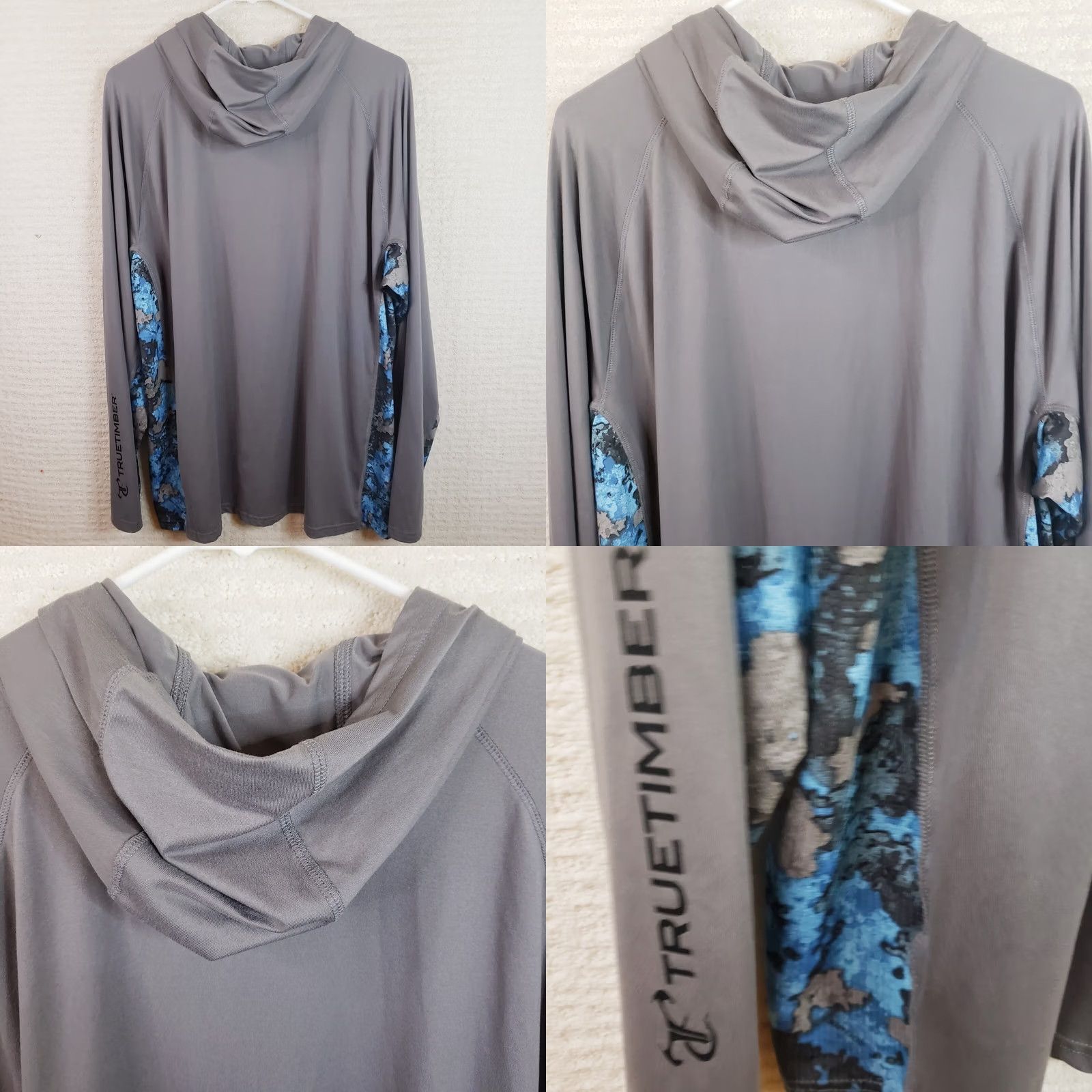 Vintage TrueTimber T-Shirt Hooded Sun Protection Long Sleeve Mens XL Gray Blue Camo Sleeves Size US XL / EU 56 / 4 - 8 Thumbnail