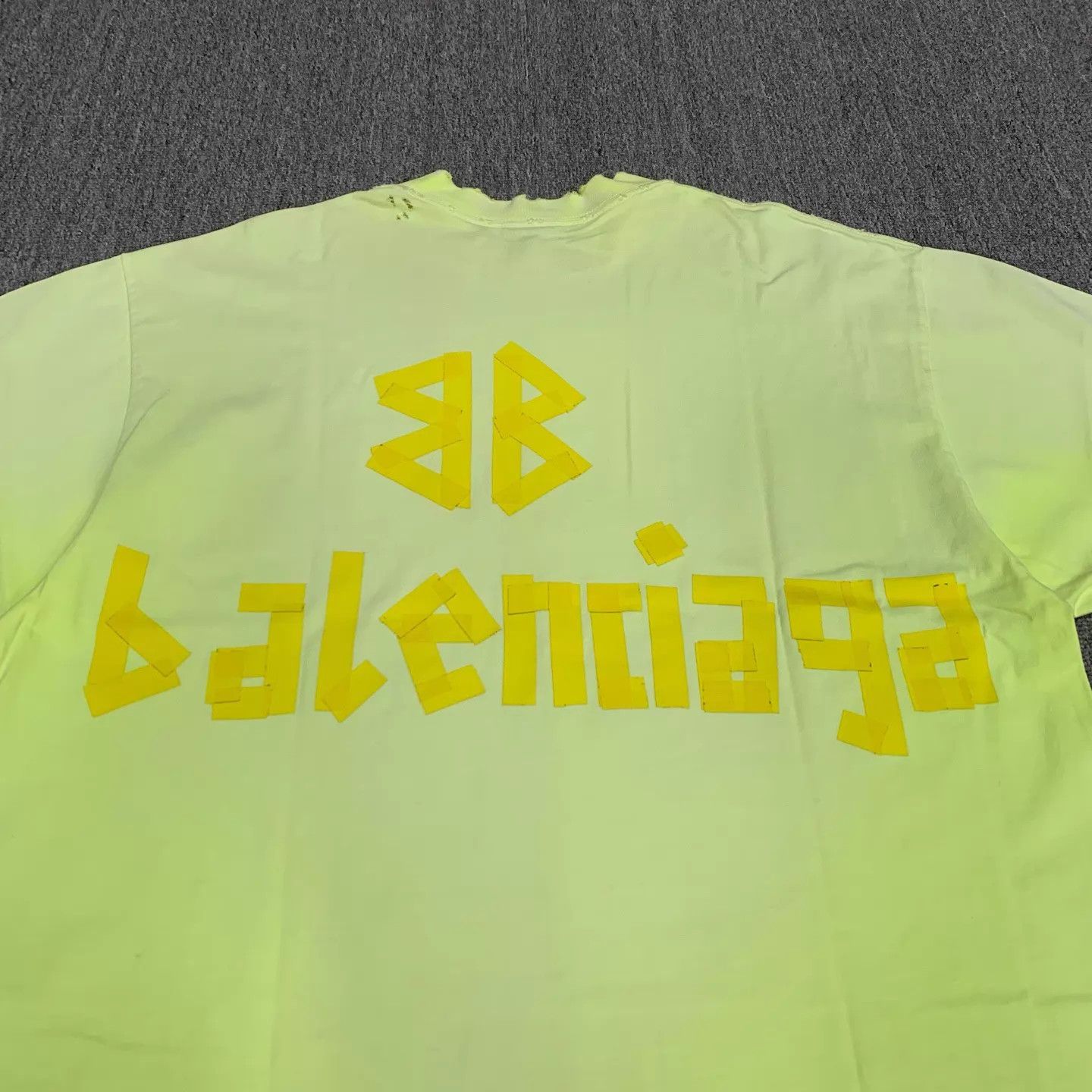 Balenciaga Balenciaga Neon Yellow Tape Vintage Rip S/S Tee S Size US S / EU 44-46 / 1 - 9 Thumbnail