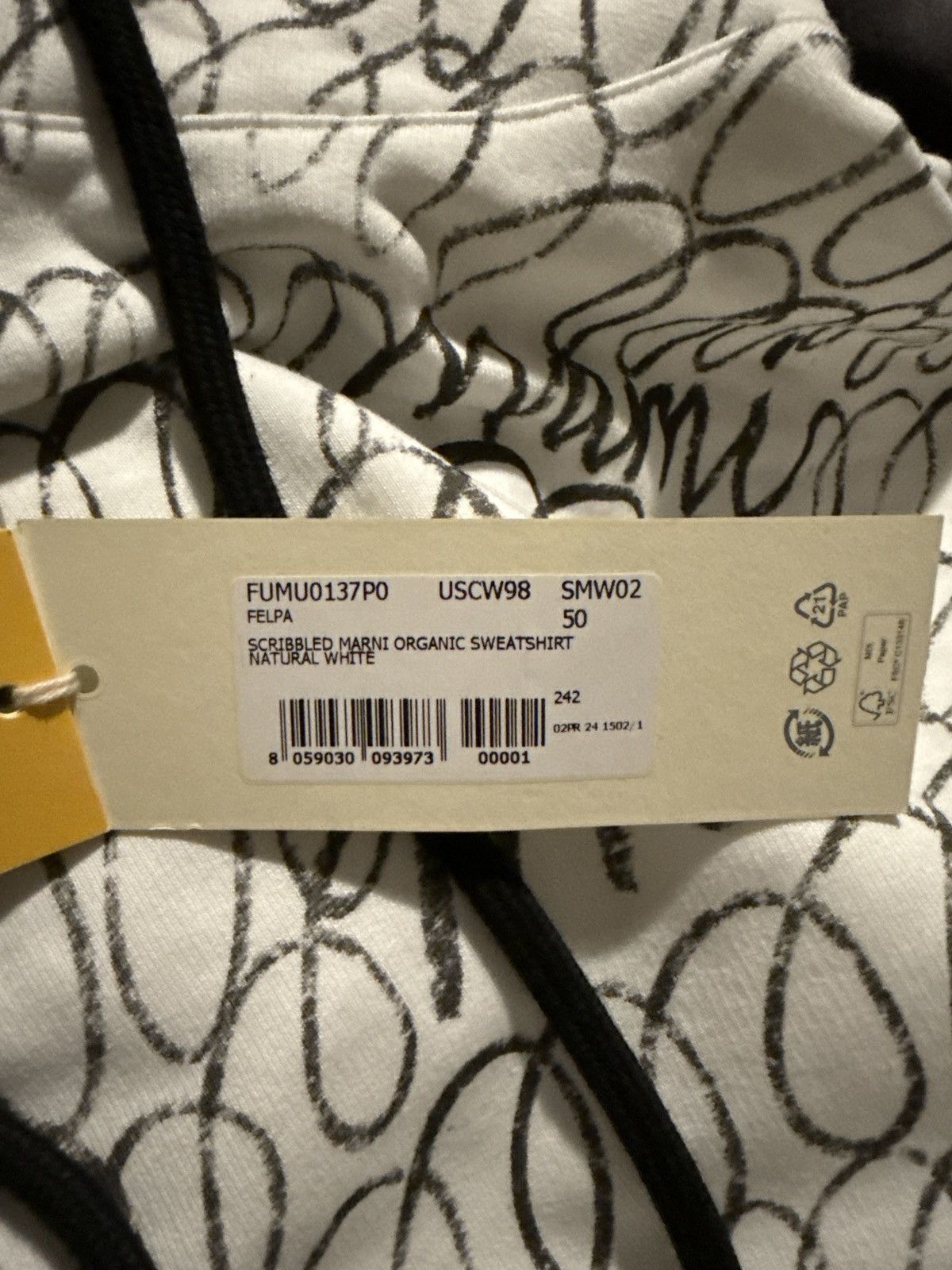 Marni Scribble Motif Hooded Sweatshirt in White Size US M / EU 48-50 / 2 - 4 Thumbnail