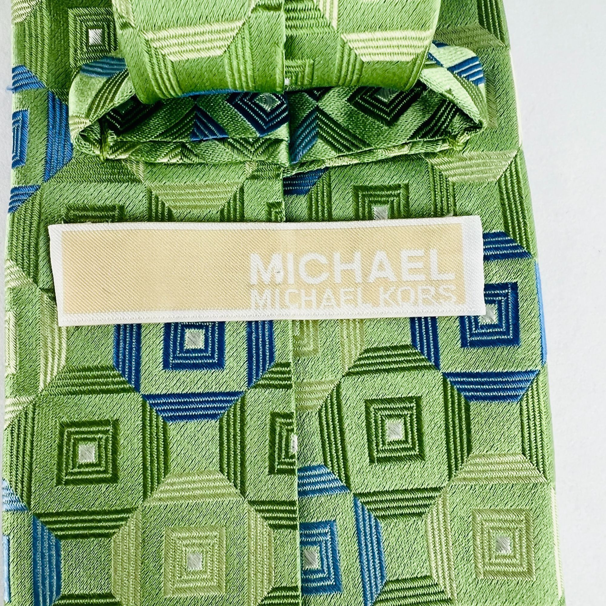 Michael Kors Michael Kors Green Geometric 100% Silk Necktie Tie Size ONE SIZE - 4 Thumbnail