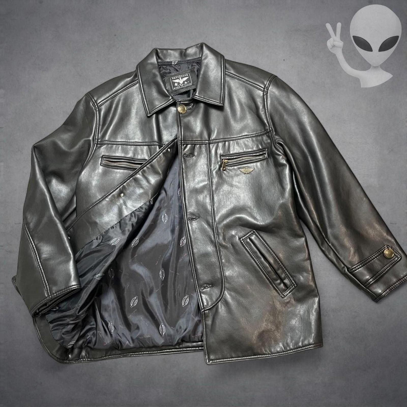 Reportage R.G.A. Italy Black Leather Jacket XL Button Front