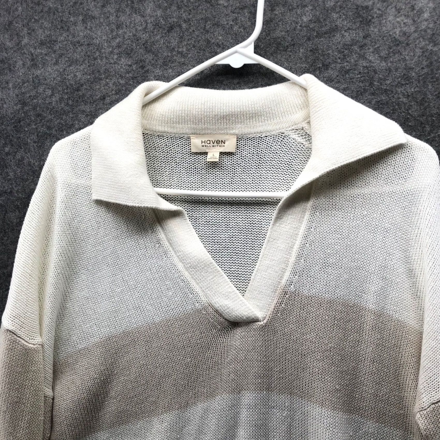 Vintage Haven Well Within Organic Cotton Linen Polo Sweater Womens L Ivory Tan Collared Shirt Size L / US 10 / IT 46 - 3 Thumbnail