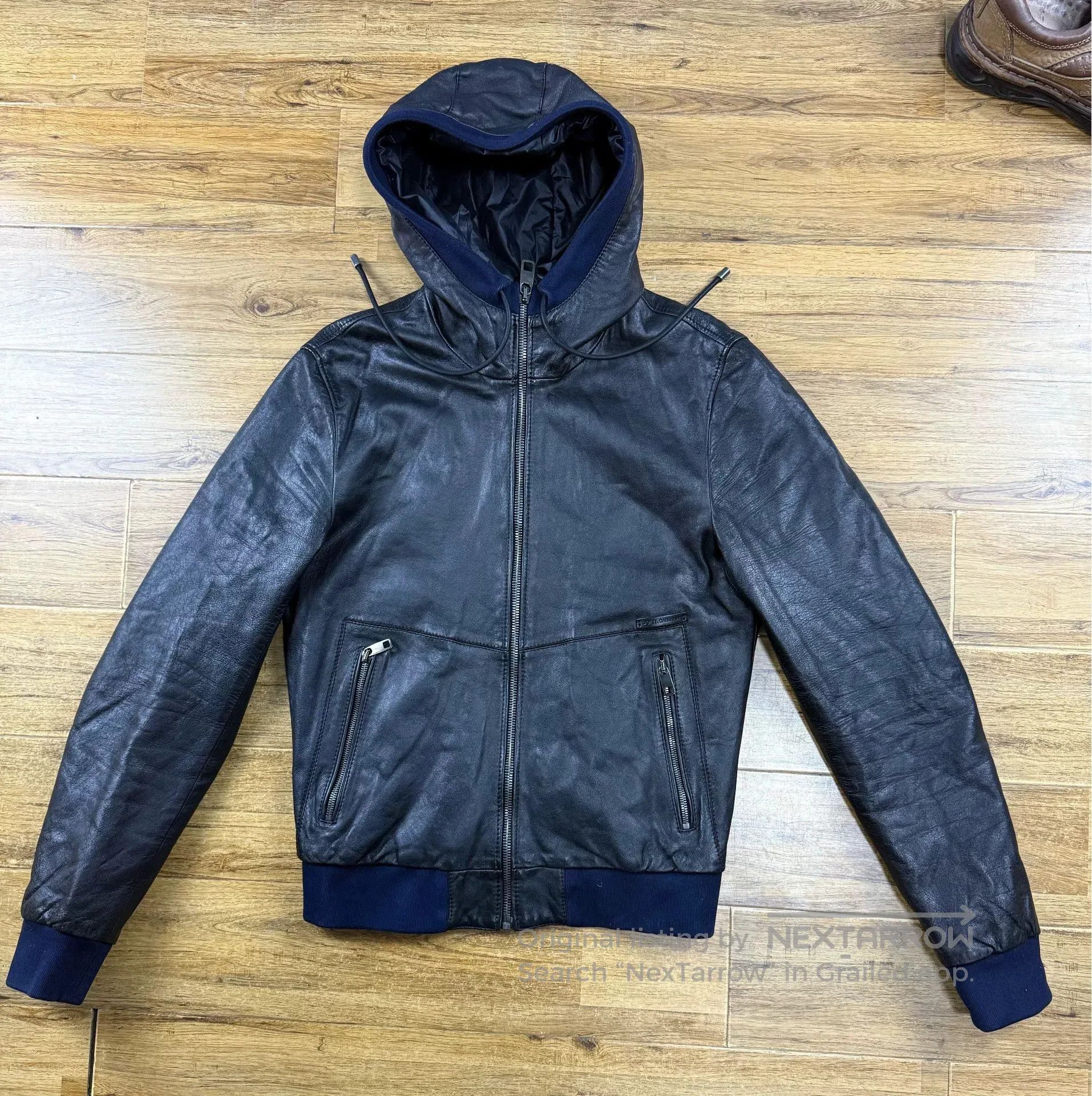 Dolce & Gabbana D&G Men's Lambskin Hooded Leather Jacket. Size US M / EU 48-50 / 2 - 1 Thumbnail