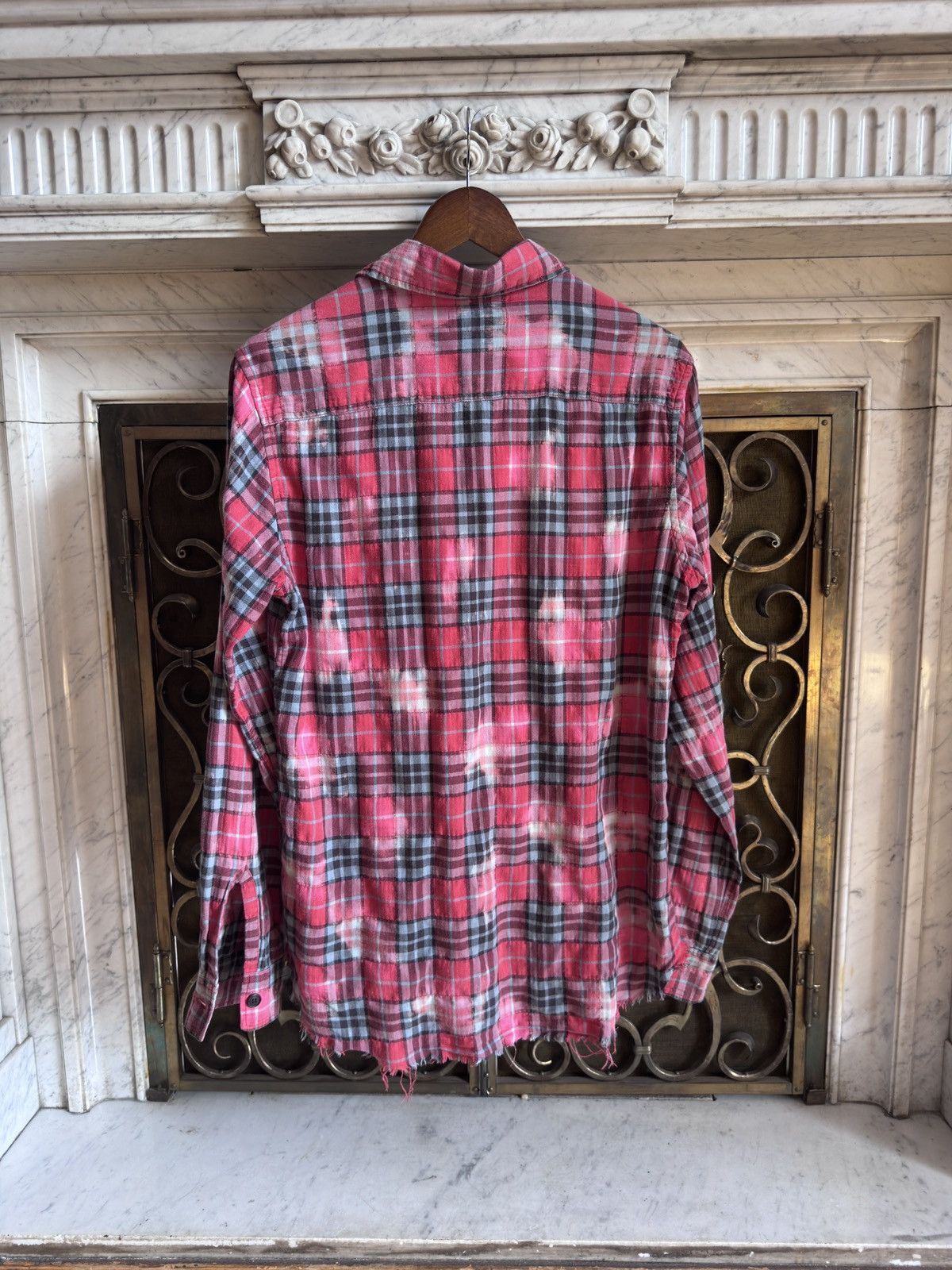 Saint Laurent Paris SS16 Distressed Flannel Shirt in Bleached Cotton Size US S / EU 44-46 / 1 - 2 Thumbnail