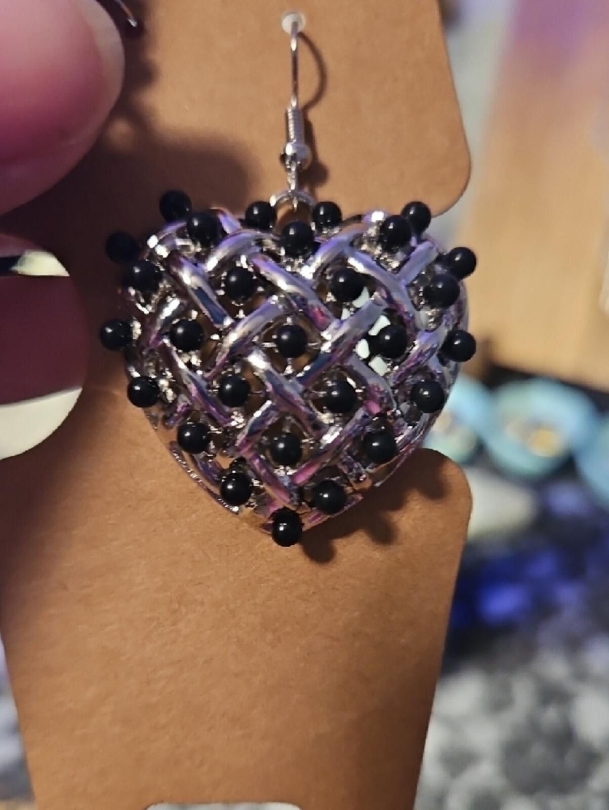 Other Heart Drop Earrings with Black Beads Size ONE SIZE - 3 Thumbnail
