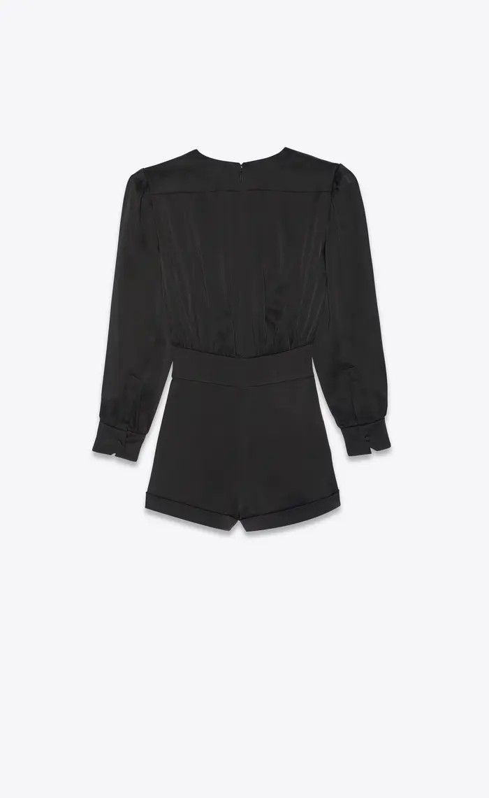 Saint Laurent Paris oc11z1125 686994 Long-Sleeve Playsuit in Satin in Black Size 25" / US 0 / IT 36 - 2 Thumbnail