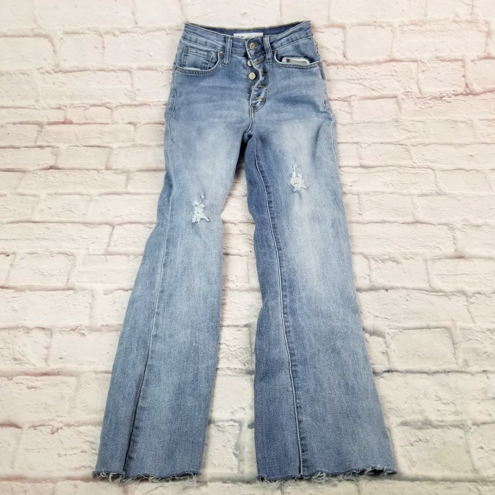 Denime YMI Dream Jeans Junior Size 3 High-Rise Denim Flare Button Fly 5-Pocket - Blue - Teens Mens Girls Womens Size 26" / US 2 / IT 38 - 3 Thumbnail