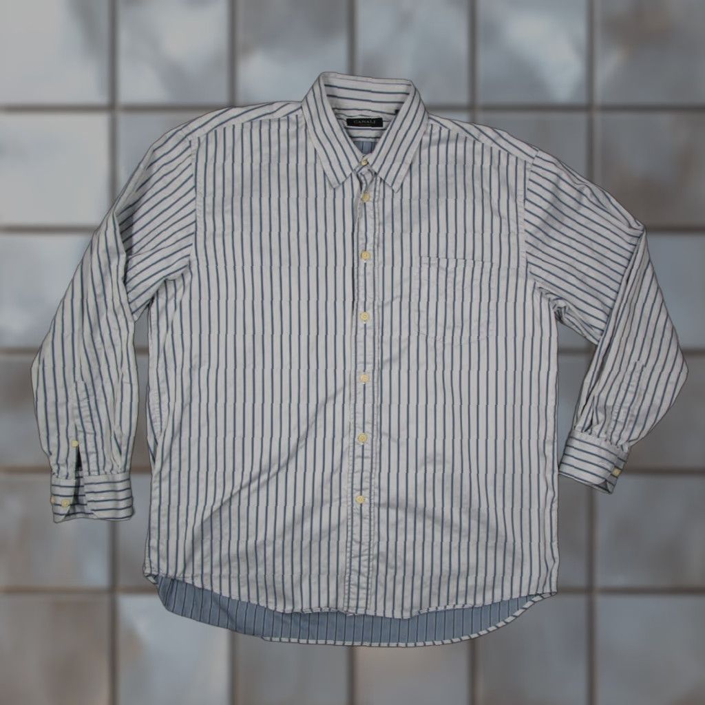 Canali CANALI Dress Shirt Men XL Blue Striped Button Up Long Sleeve Made in Italy Size 46R - 1 Thumbnail