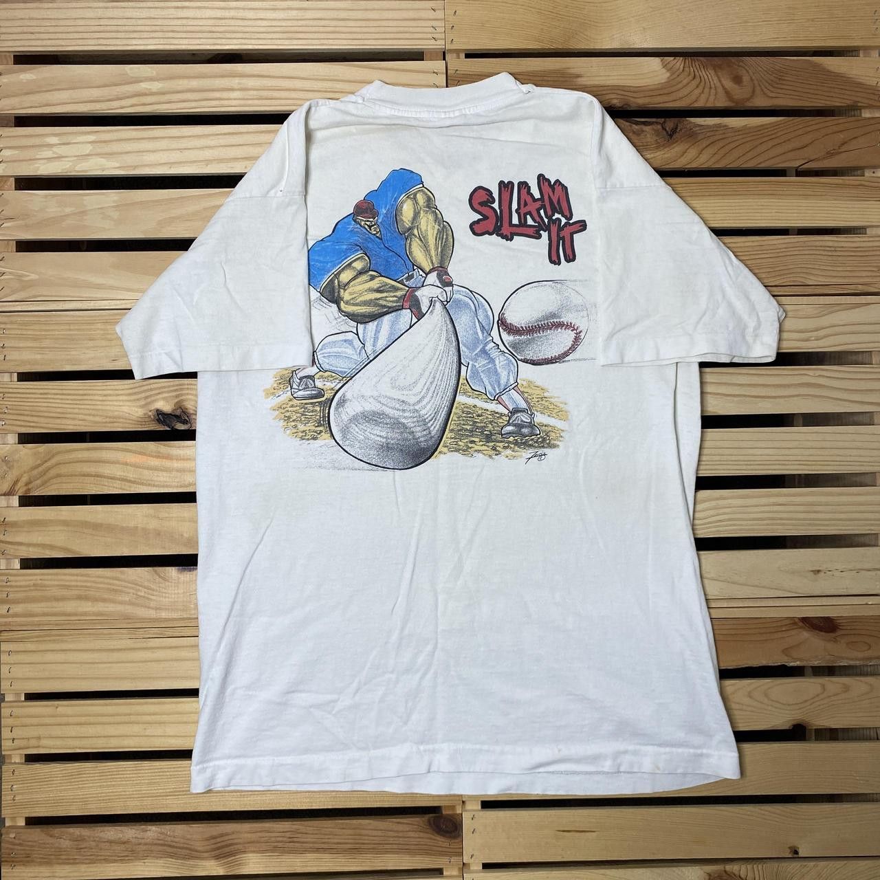 Fruit Of The Loom Vintage Big Play White Thrashed Baseball Tee Size Large Size US L / EU 52-54 / 3 - 1 Thumbnail