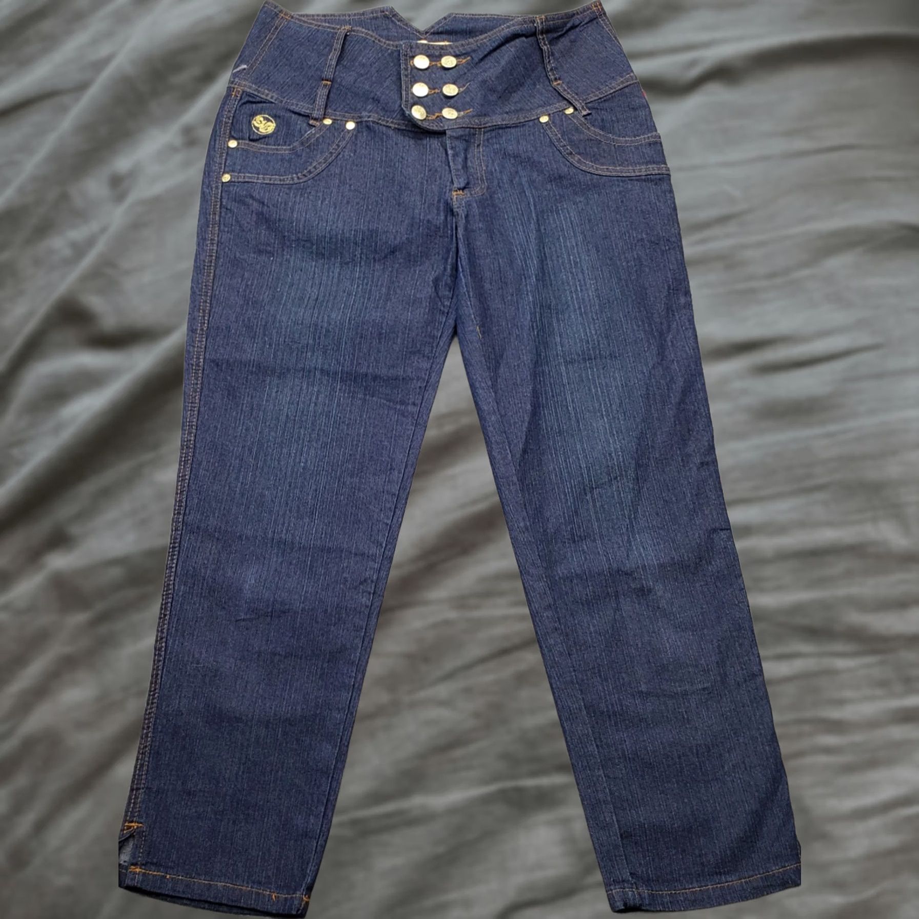 Denime Mecca Femme Jeans Womens 9/10 Blue Denim Straight Leg Button Fly Slit Pocket 31in Waist Inseam 24.75in Size 30" / US 8 / IT 44 - 1 Thumbnail