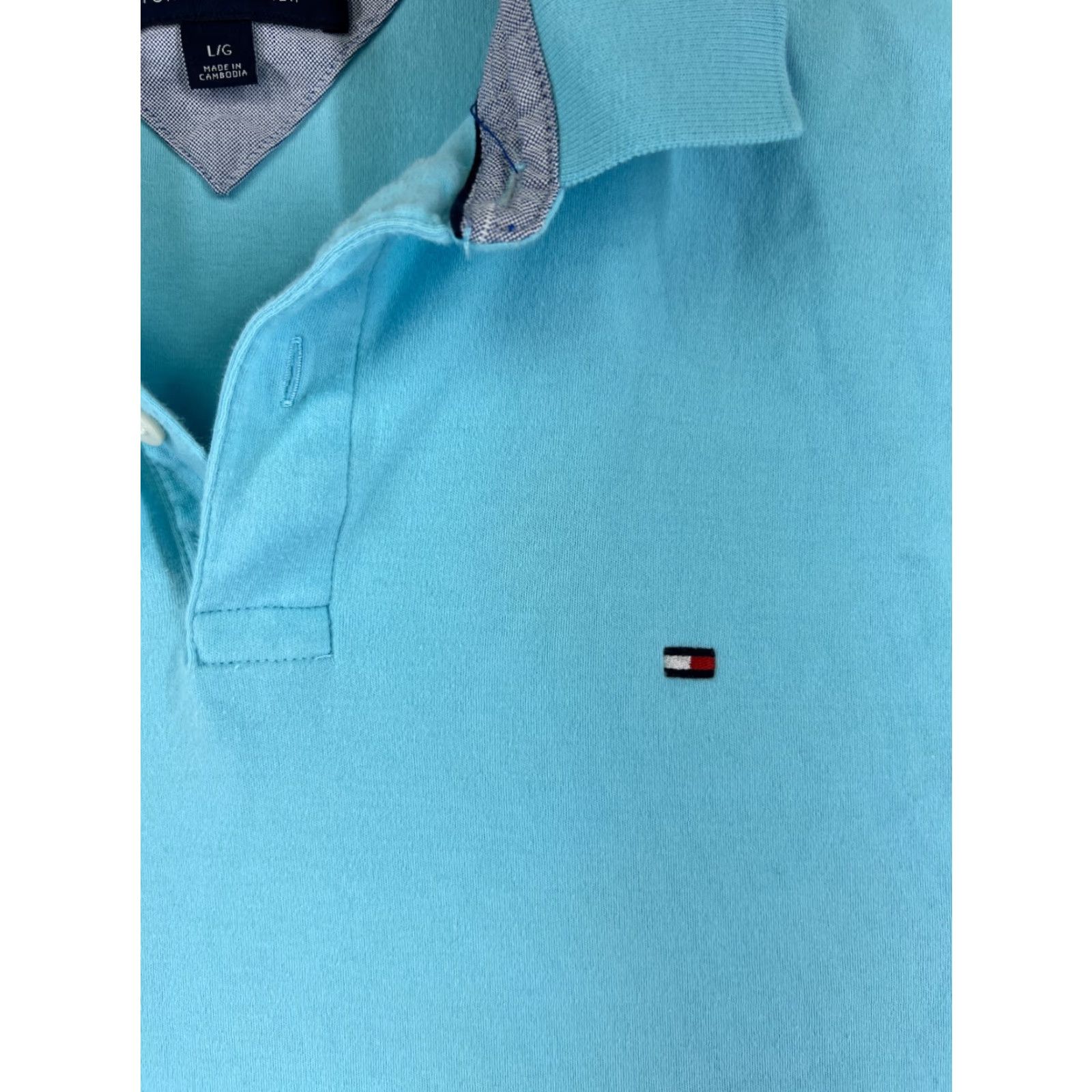 Tommy Hilfiger TOMMY HILFIGER Polo Shirt Mens Large Blue 100% Cotton Jersey Solid Short Sleeve Regular Fit Adult Size US L / EU 52-54 / 3 - 6 Thumbnail