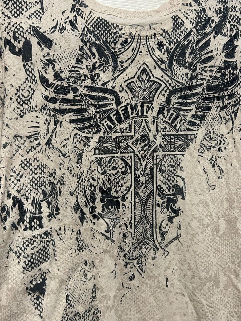 Affliction Affliction Short Sleeve Tee M Beige Black Snake Print Size M / US 6-8 / IT 42-44 - 2 Thumbnail
