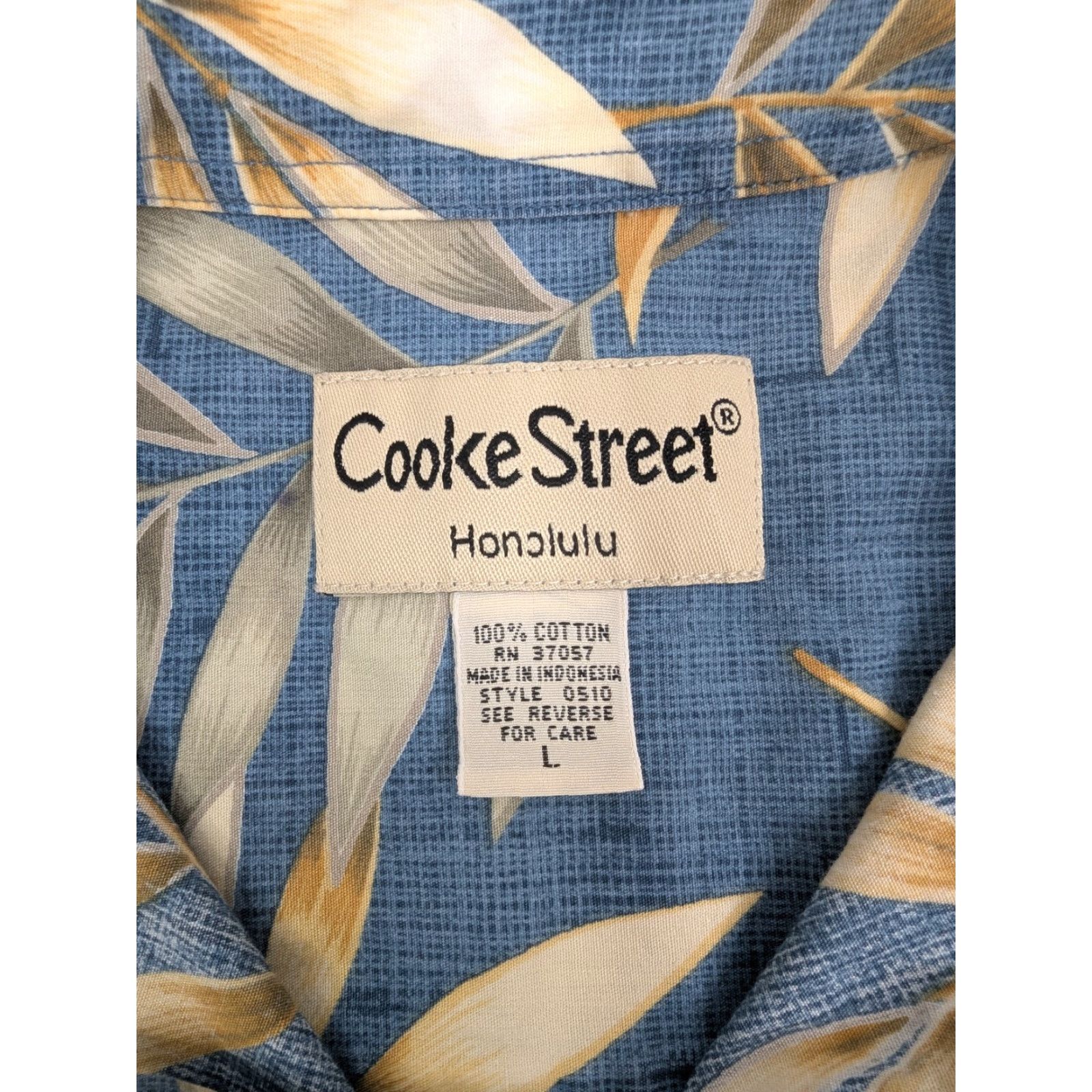 ALOHAS VINTAGE Cooke Street Honolulu Hawaiian Shirt Mens Large Blue Aloha Leaves Short Sleeve Size US L / EU 52-54 / 3 - 7 Thumbnail