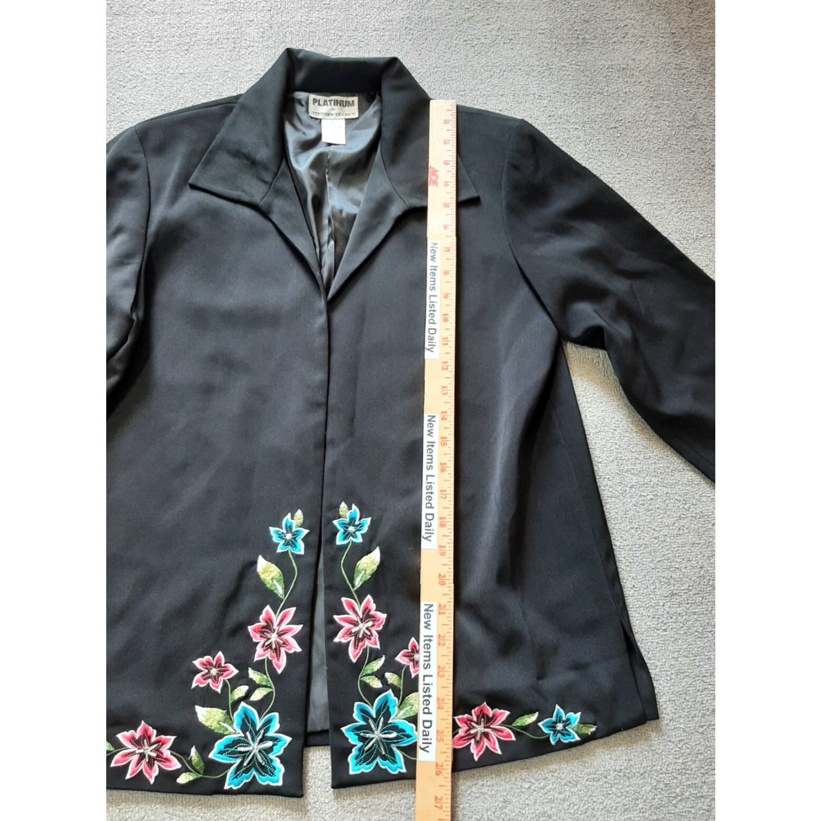 Vintage Platinum Stephen Yearick Jacket Women's S Black Floral Open Front Jacket Size S / US 4 / IT 40 - 4 Thumbnail