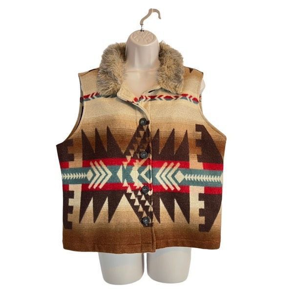 Vintage Vintage Saddle Ridge southwest fur trim wool blanket vest Size XL / US 12-14 / IT 48-50 - 3 Thumbnail