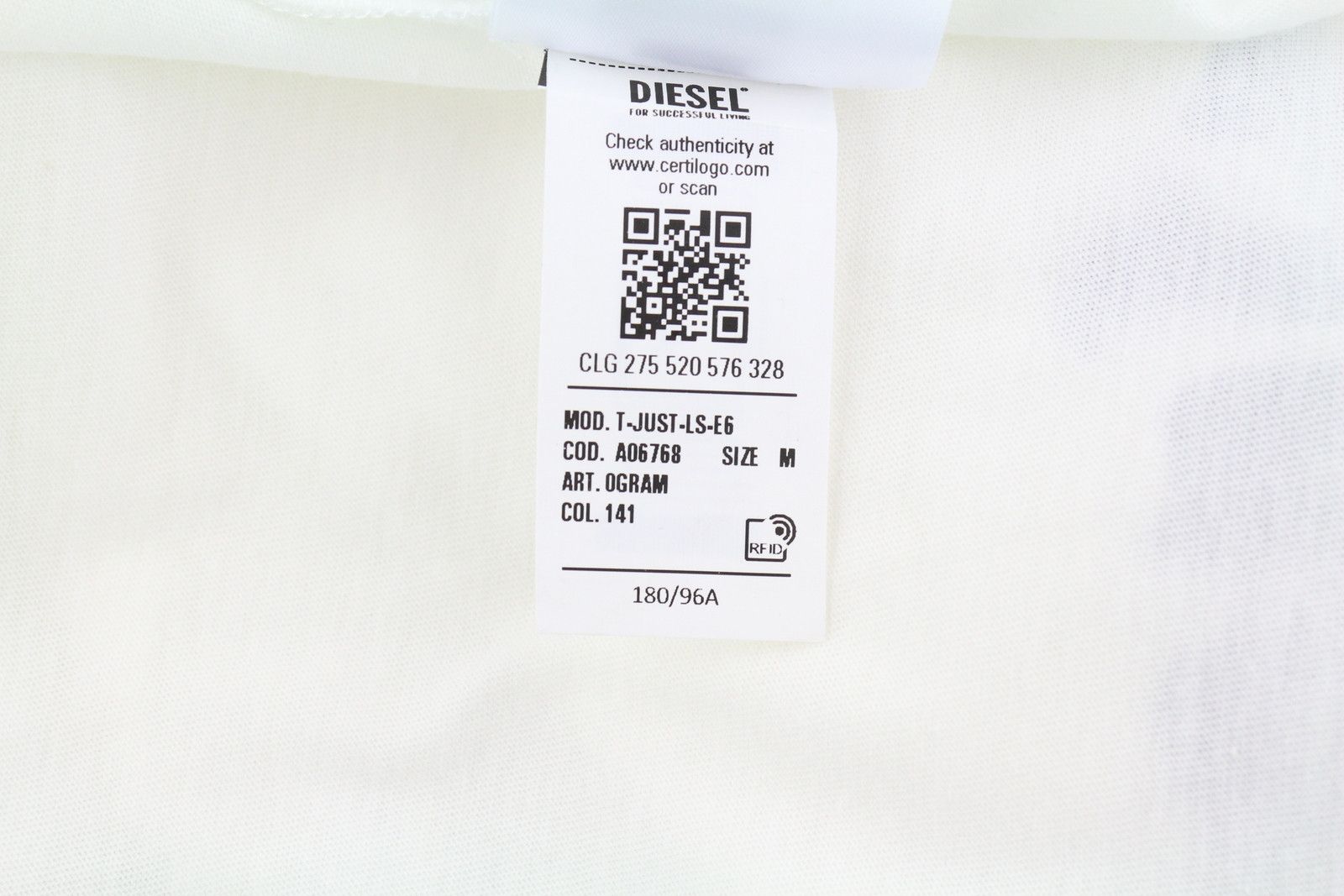 Diesel T-JUST-LS-E6 M White Crew Logo T-Shirt 41151 Size US M / EU 48-50 / 2 - 11 Thumbnail