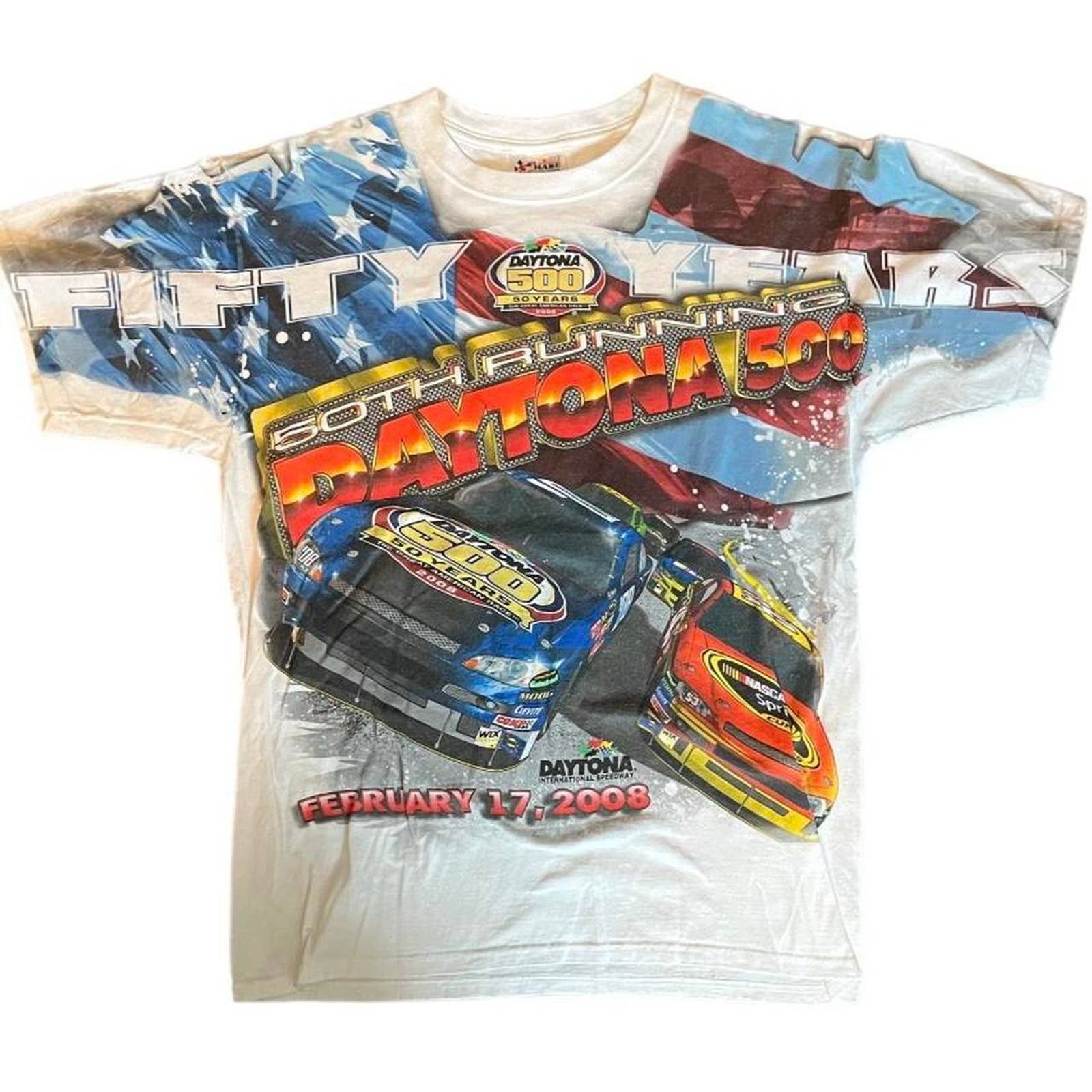 Vintage Daytona 2024 500 NASCAR All Over Print 50 Years Chase Authentics 2XL T-Shirt