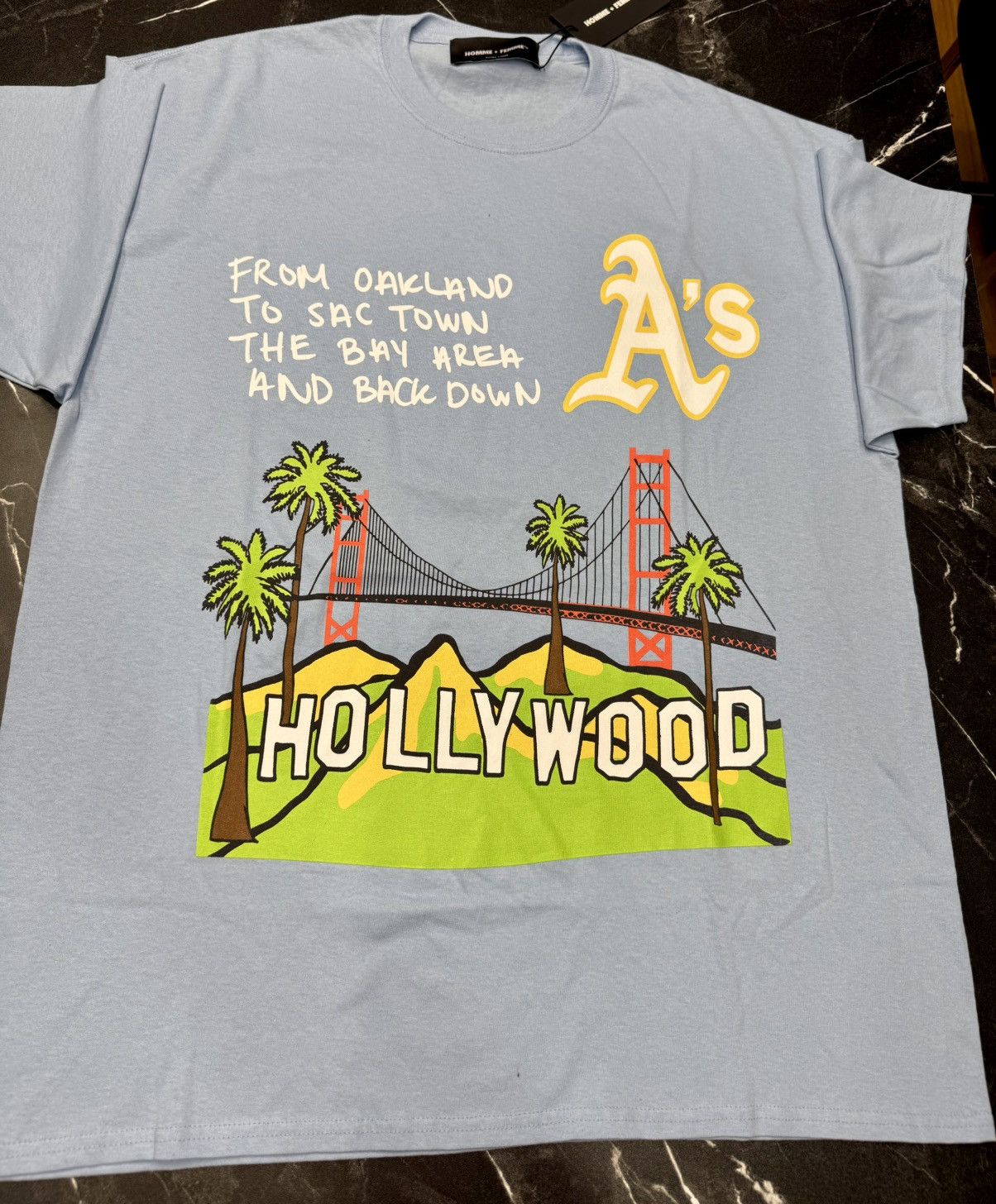 Homme + Femme La 🔥 Light Blue Homme + Femme “Back to Cali” 👕 Size XL Brandnew Size US L / EU 52-54 / 3 - 1 Thumbnail