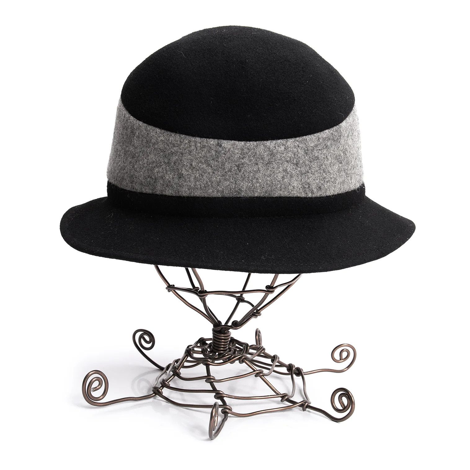 Issey Miyake Wool-Poly Color Block Hat in Black and Gray Size ONE SIZE - 4 Thumbnail