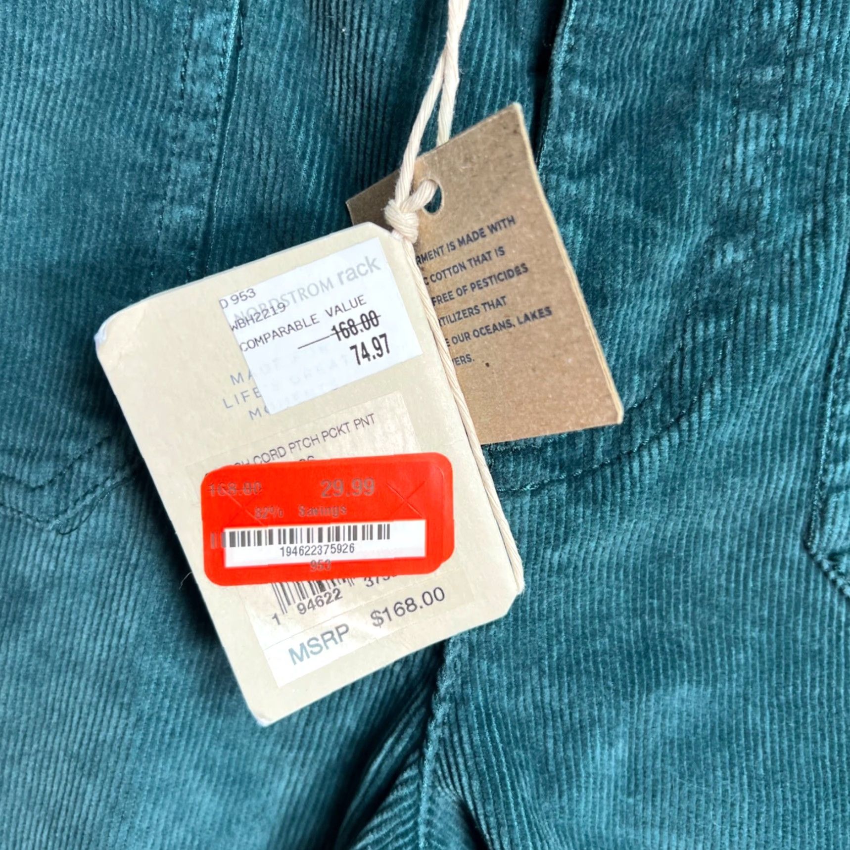 Faherty FAHERTY Corduroy Pants Womens Size 26 Green Organic Cotton Relaxed Fit Ankle Straight Size 26" / US 2 / IT 38 - 3 Thumbnail