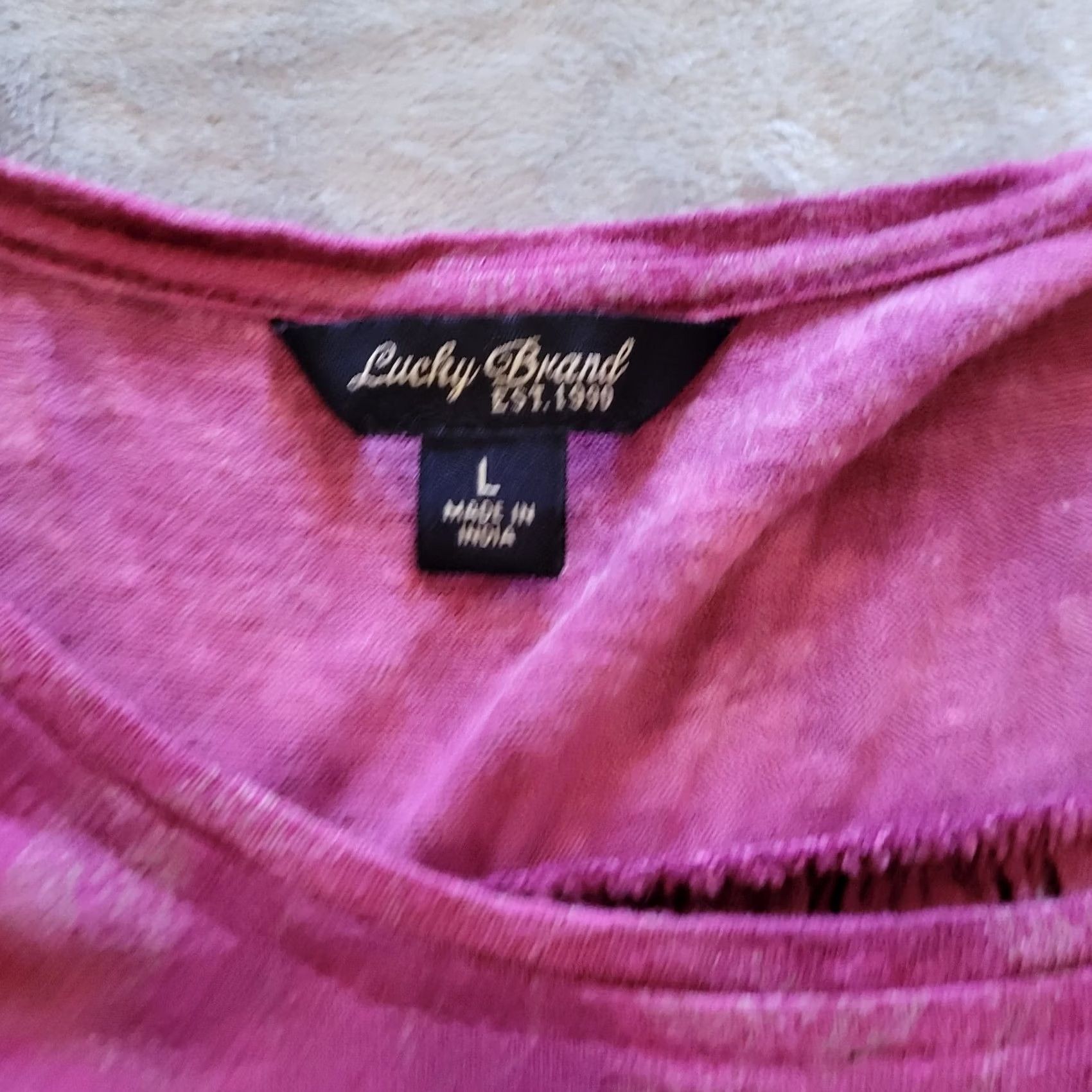 Lucky Brand Lucky Brand Top Shirt Women Large Pink Linen Short Sleeve Floral Round Neck Boho Size L / US 10 / IT 46 - 3 Thumbnail