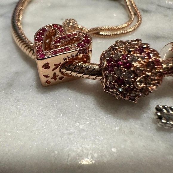 pandora Pandora Genuine ROSE GOLD SLIDER Chain Bracelet, Love & Hear Size ONE SIZE - 7 Thumbnail