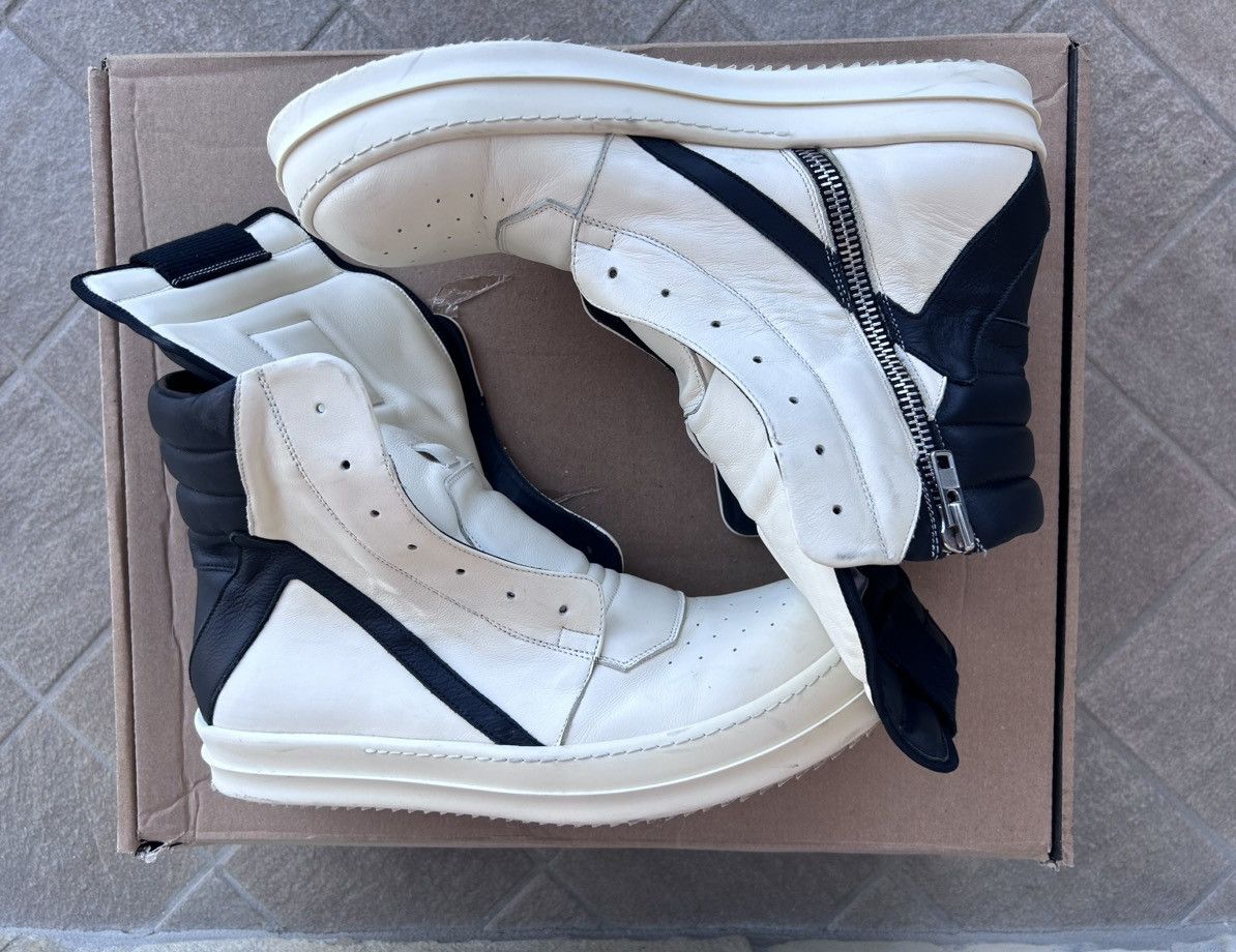 Pre-owned Rick Owens White Black Calf Leather Geobasket Sneakers Shoes 43 Saberi