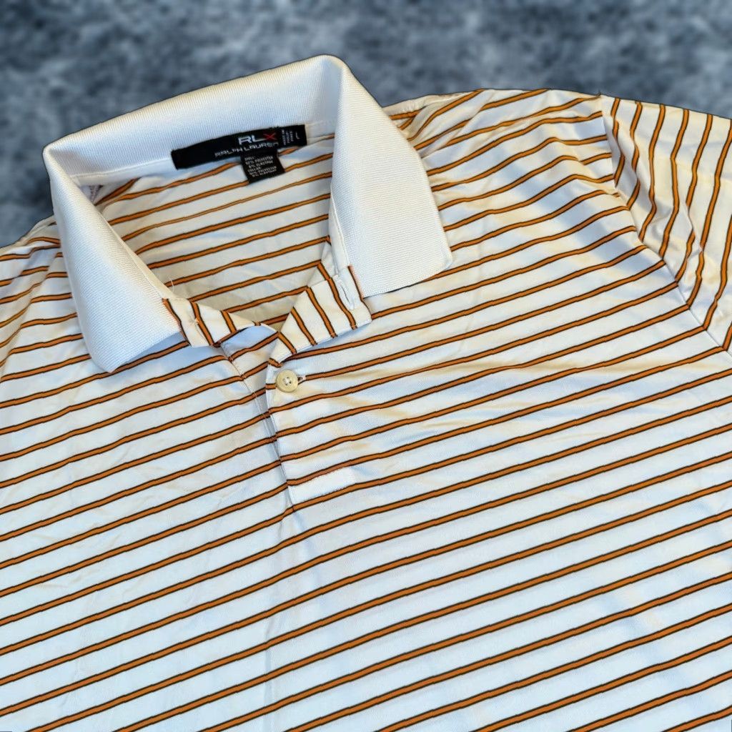 RLX Ralph Lauren RLX Ralph Lauren Polo Shirt Mens L Striped White Orange Polo Shirt Mens L White Orange Striped Golf Preppy Coastal Performance Polo Shirt Size US L / EU 52-54 / 3 - 1 Thumbnail