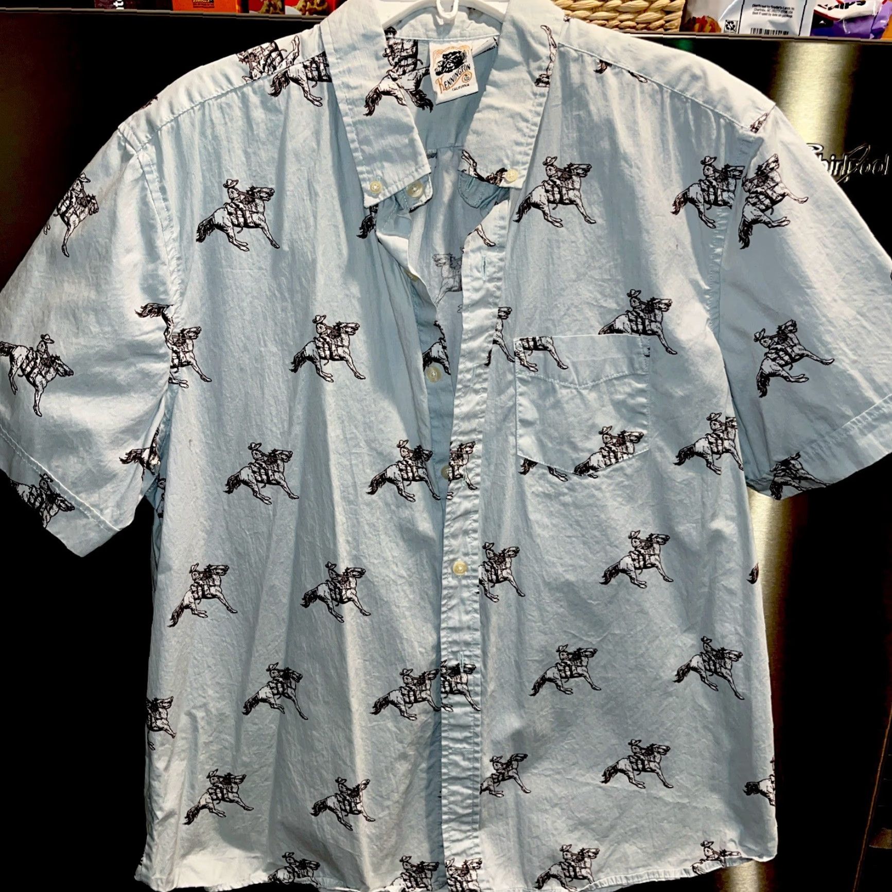 Vintage Kennington Shirt Men’s 2XL Short Sleeve Button-Up Western COWBOY HORSE Cotton 2X Very Light Green Retro 90s Beach Outdoor Pockets Mens Size US XXL / EU 58 / 5 - 2 Thumbnail