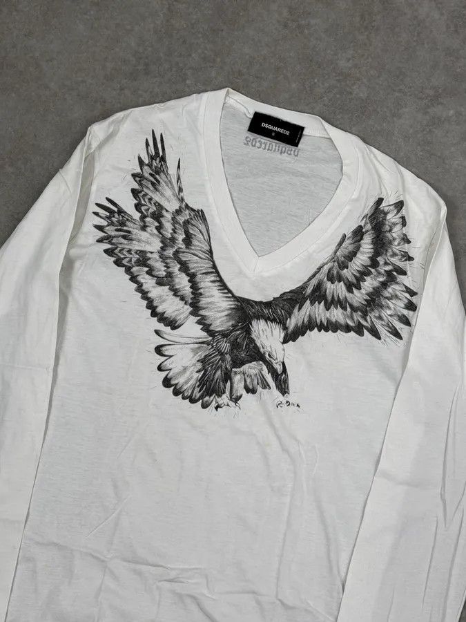 Dsquared2 FW2015 Dsquared2 White Royal Eagle Graphic V-Neck Longsleeves Size US M / EU 48-50 / 2 - 5 Thumbnail
