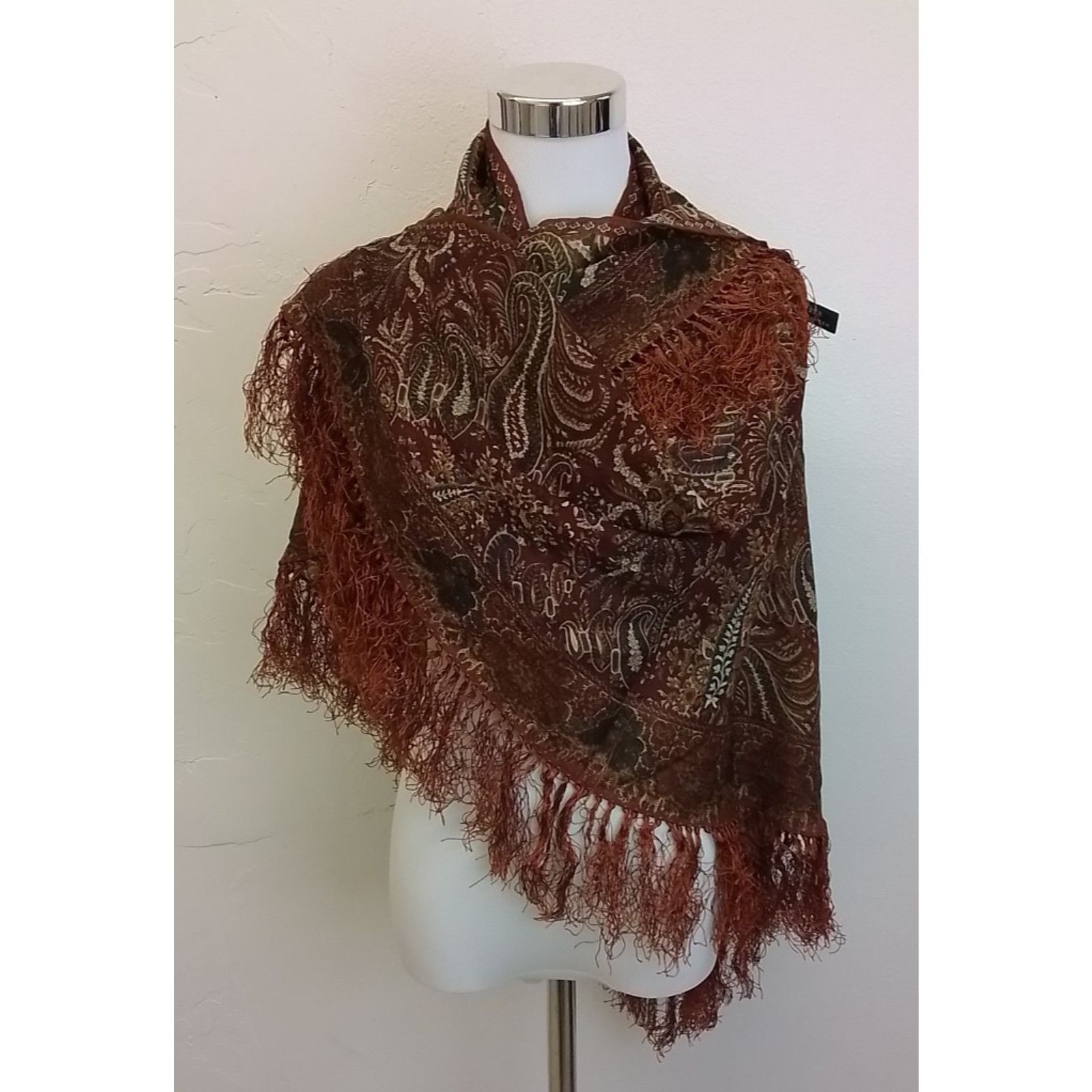 Ralph Lauren Ralph Lauren Wool Shawl Orange/Red Paisley Tassels VTG 90s Size ONE SIZE - 2 Thumbnail