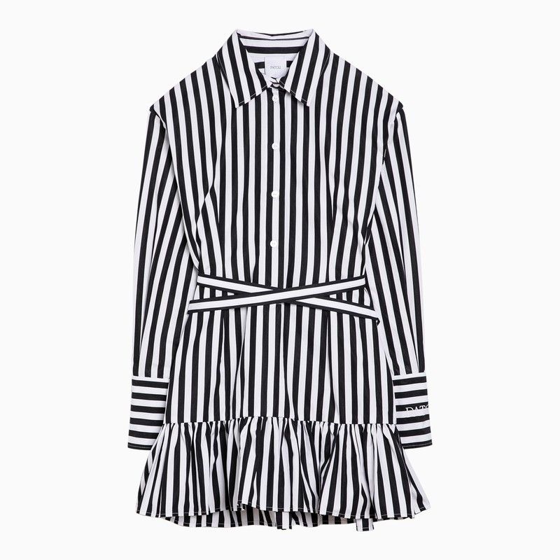 image of Patou Black/white Striped Cotton Mini Chemisier Dress, Women's (Size XS)