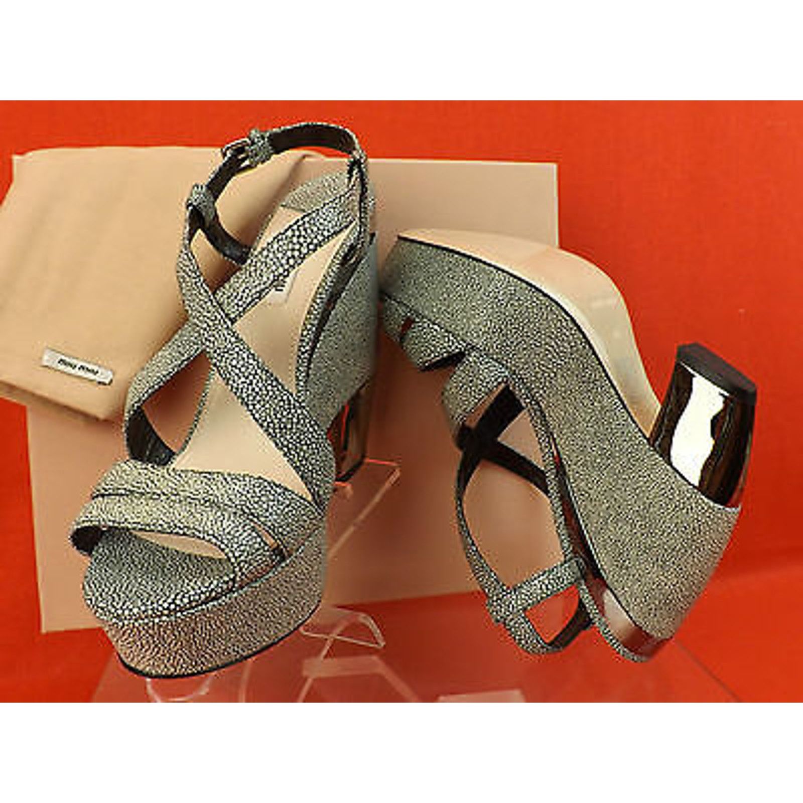 Miu Miu STINGRAY PEBBLE LEATHER METAL HEEL PLATFORM SANDALS 41 $750 Size US 11 / IT 41 - 8 Thumbnail