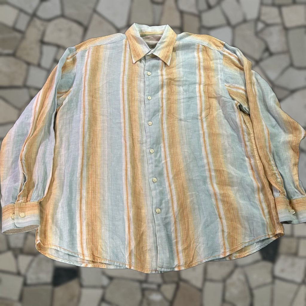 Tommy Bahama Tommy Bahama Shirt Mens XL Orange Striped Linen Button Up Casual Beach Preppy Size US XL / EU 56 / 4 - 1 Thumbnail