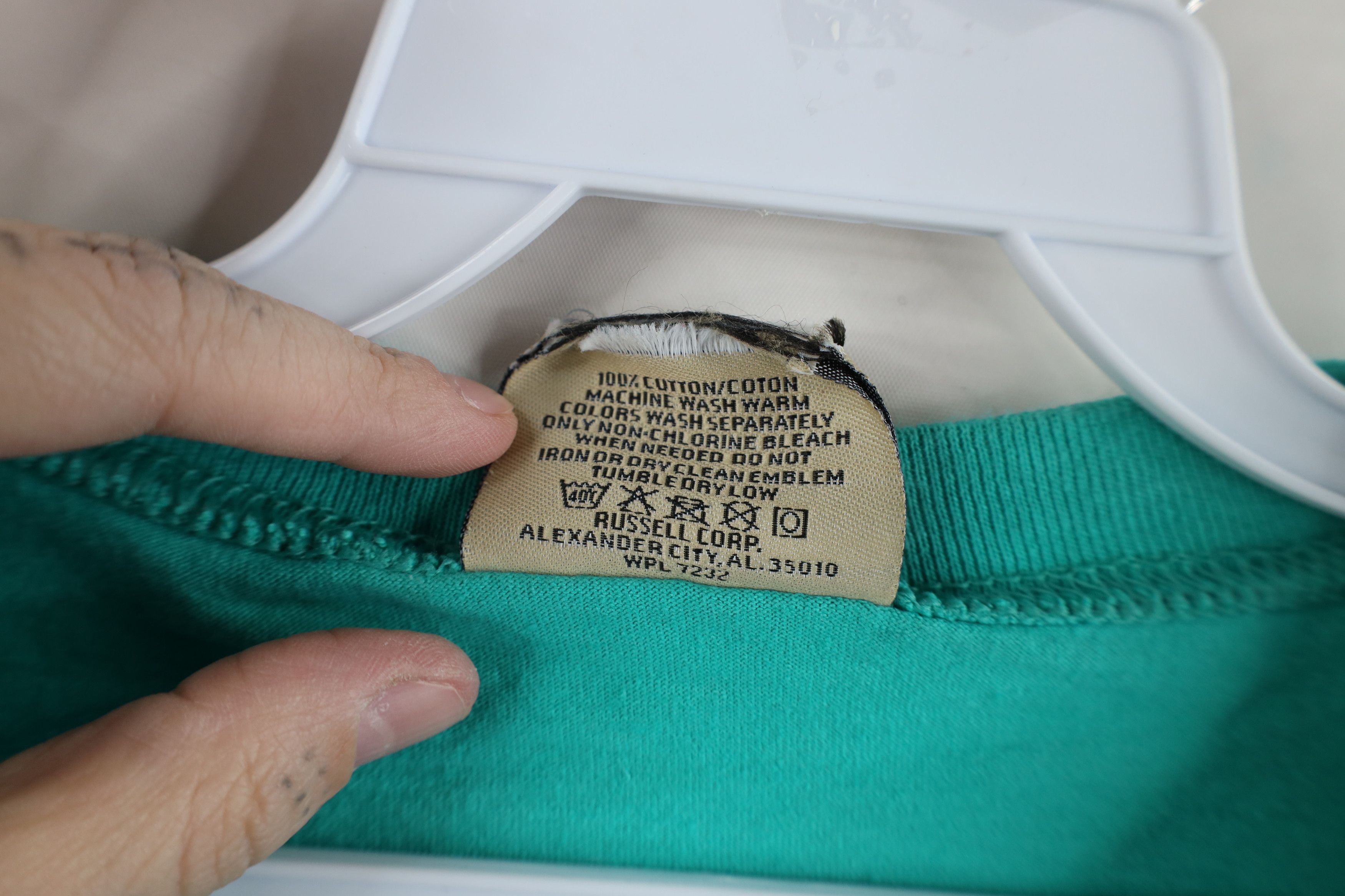 Russell Athletic × Vintage Vintage 90s Russell Athletic Heavyweight Cotton T-Shirt Teal Size US XL / EU 56 / 4 - 10 Thumbnail