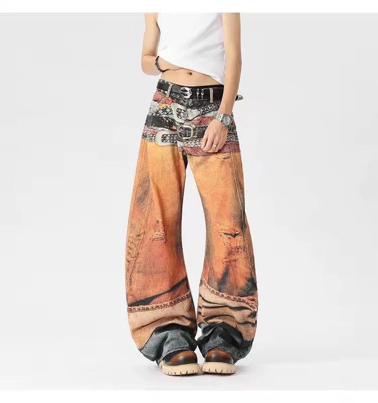 Other Unique vintage printed wide leg denim Size US 30 / EU 46 - 1 Thumbnail