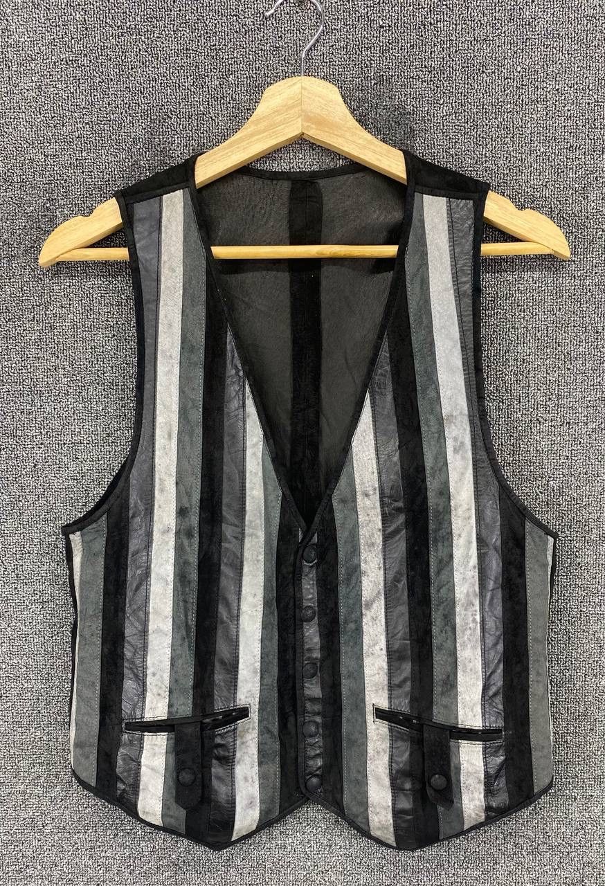 image of Vintage Fiorucci Striped Leather Vest in Black, Women's (Size XS)