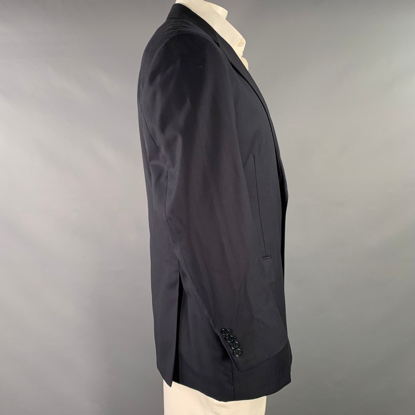Ermenegildo Zegna Size 46 Navy Textured Stripe Wool Silk Slim Fit Sport Coat Size 46R - 2 Thumbnail