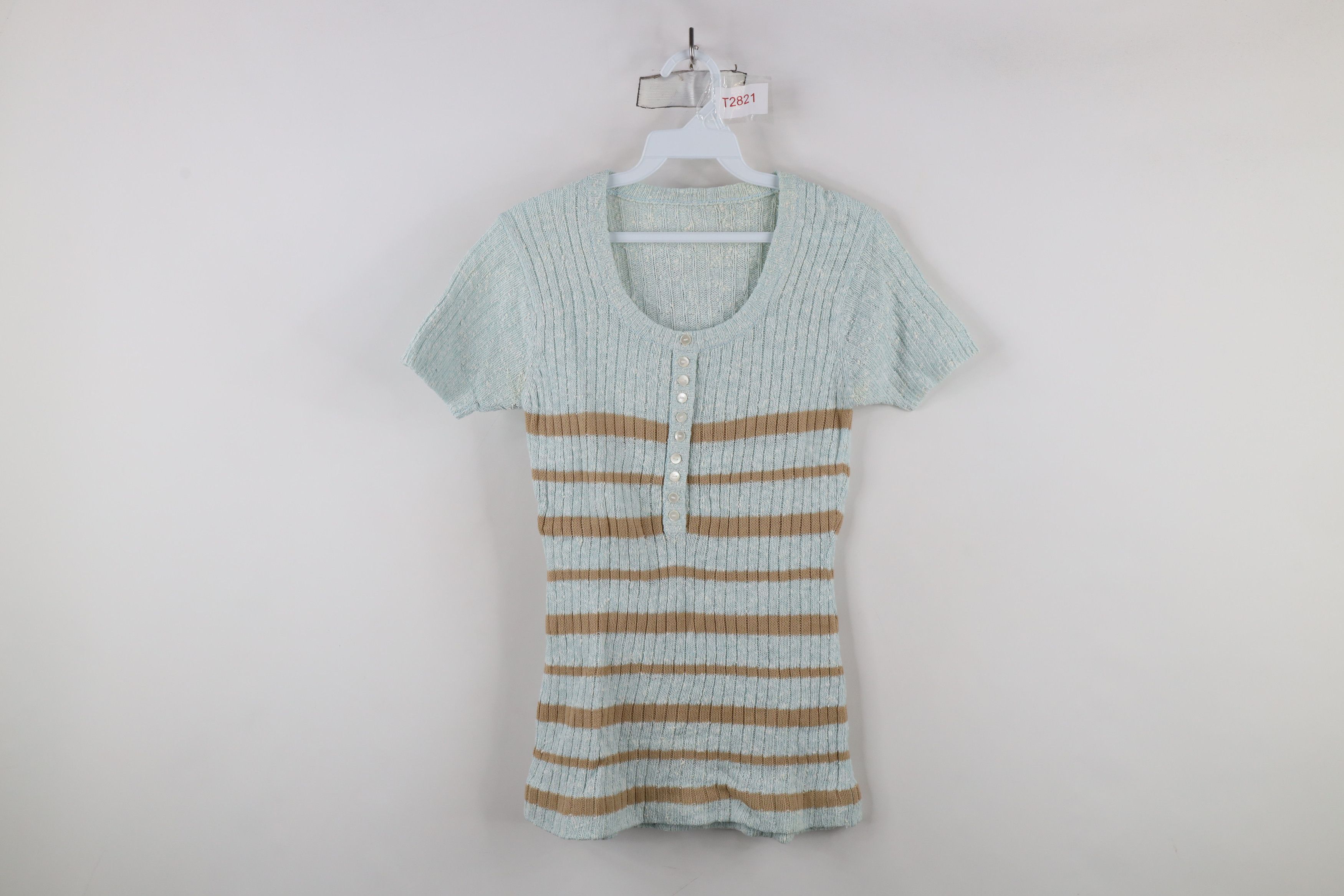 Vintage Vintage 70s Boho Chic Fairy Striped Ribbed Knit T-Shirt Size S / US 4 / IT 40 - 1 Thumbnail