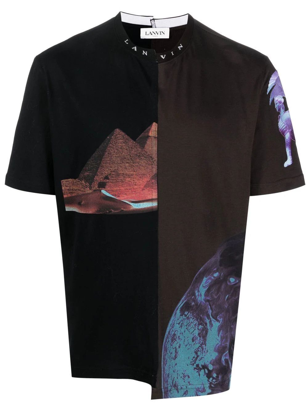 Lanvin o1w1db10724 Embroidered Asymmetric T-Shirt in Multicolor Size US XL / EU 56 / 4 - 1 Thumbnail