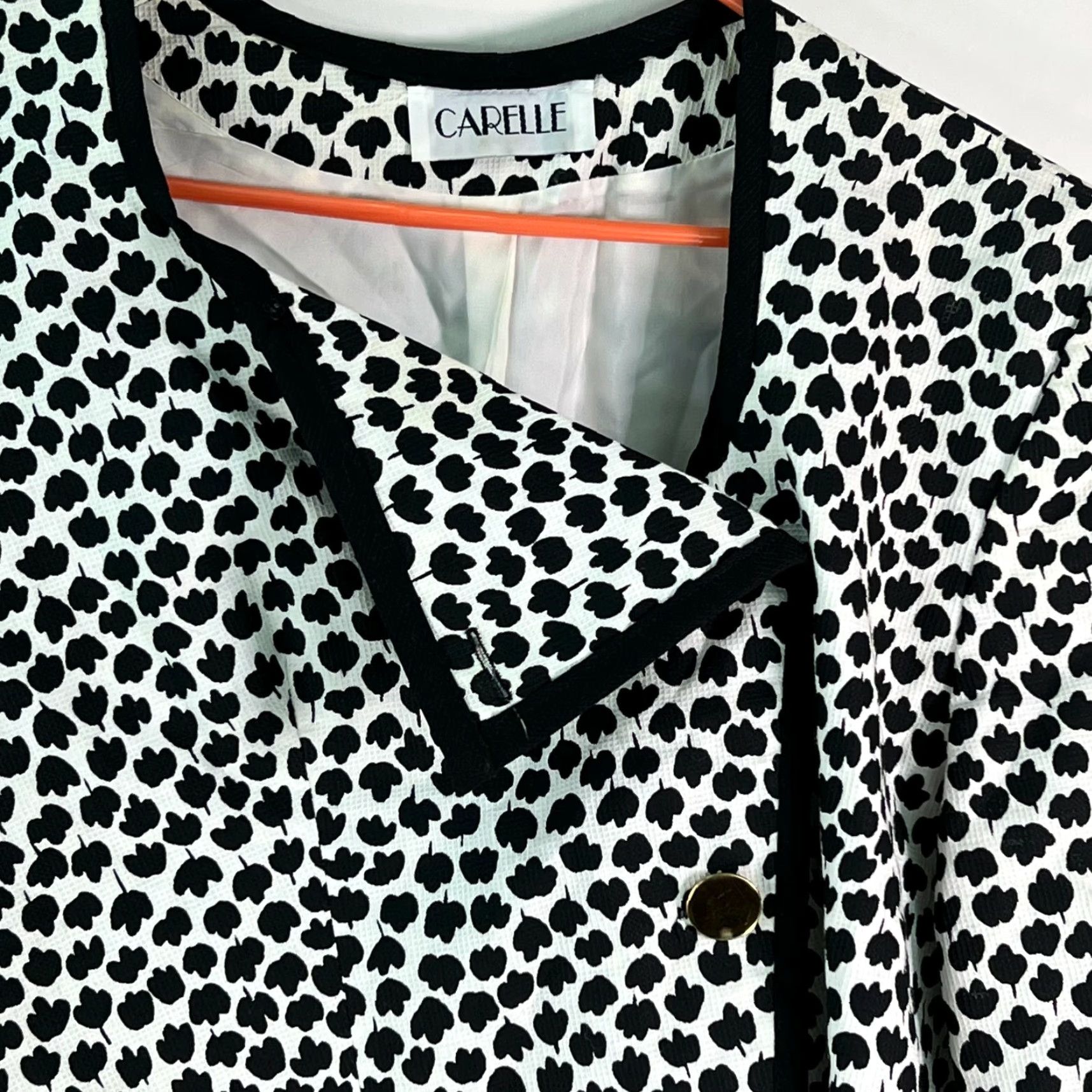 Vintage Carelle Black Jacket Leaves Print Cropped Short Sleeves Button Wrap 16 Womens Size 38" / US 16 / IT 52 - 3 Thumbnail