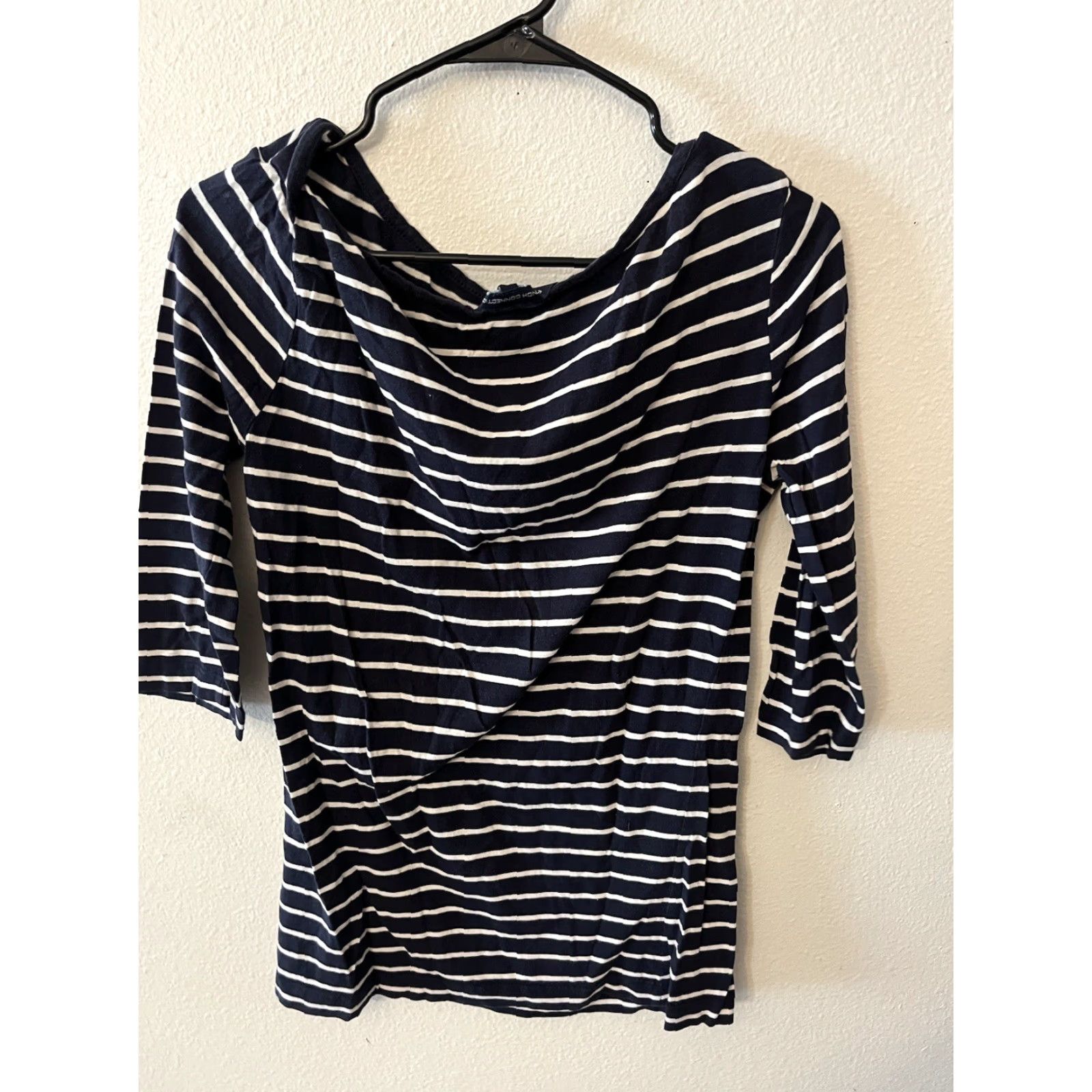 French Connection VINTAGE French Connection Women T-Shirt Casual Slim Fit Cotton Stripe 3/4 Sleeve Navy White Large Size L / US 10 / IT 46 - 3 Thumbnail