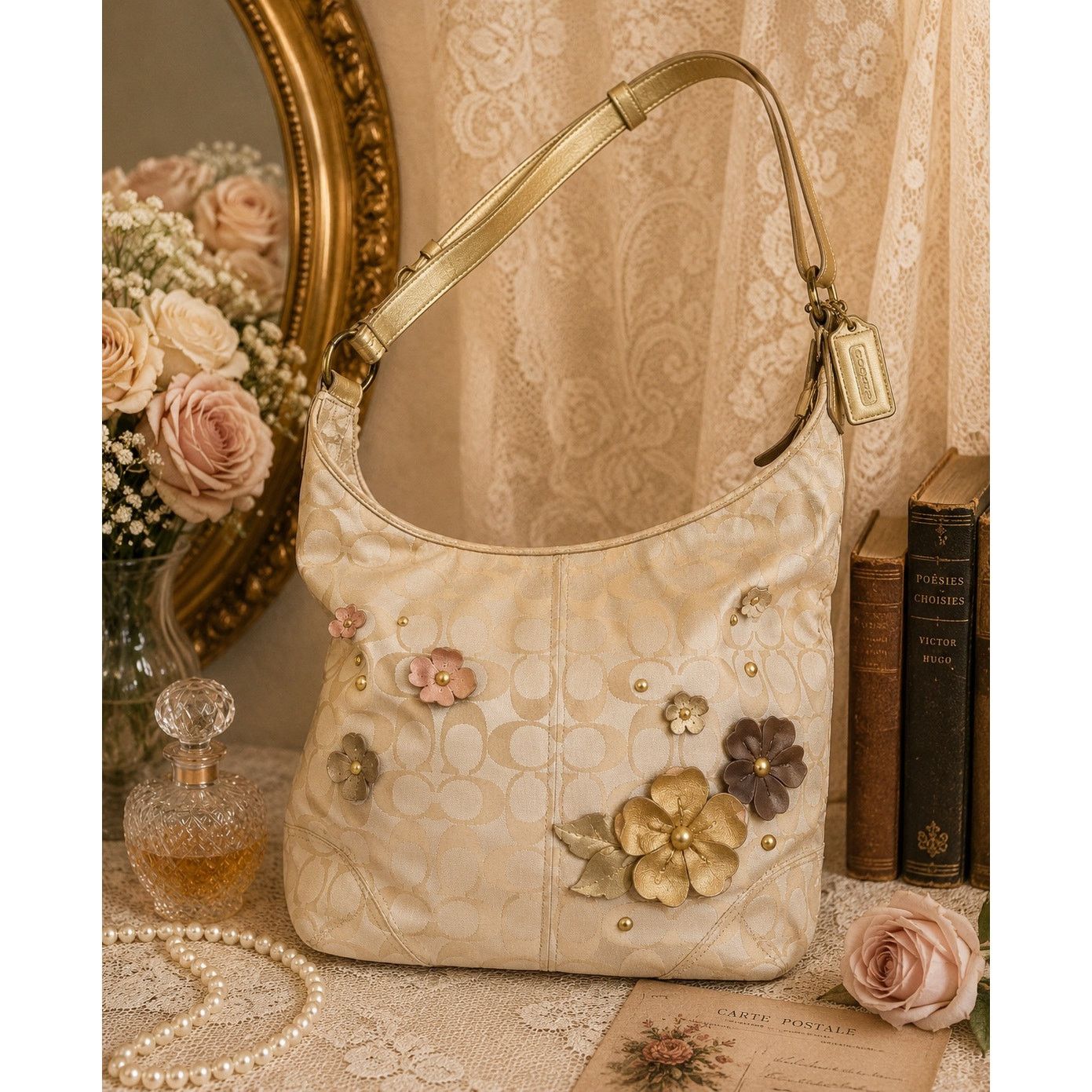 Coach Coach Jacquard Tea Rose Shoulder Hobo Bag Size ONE SIZE - 1 Thumbnail