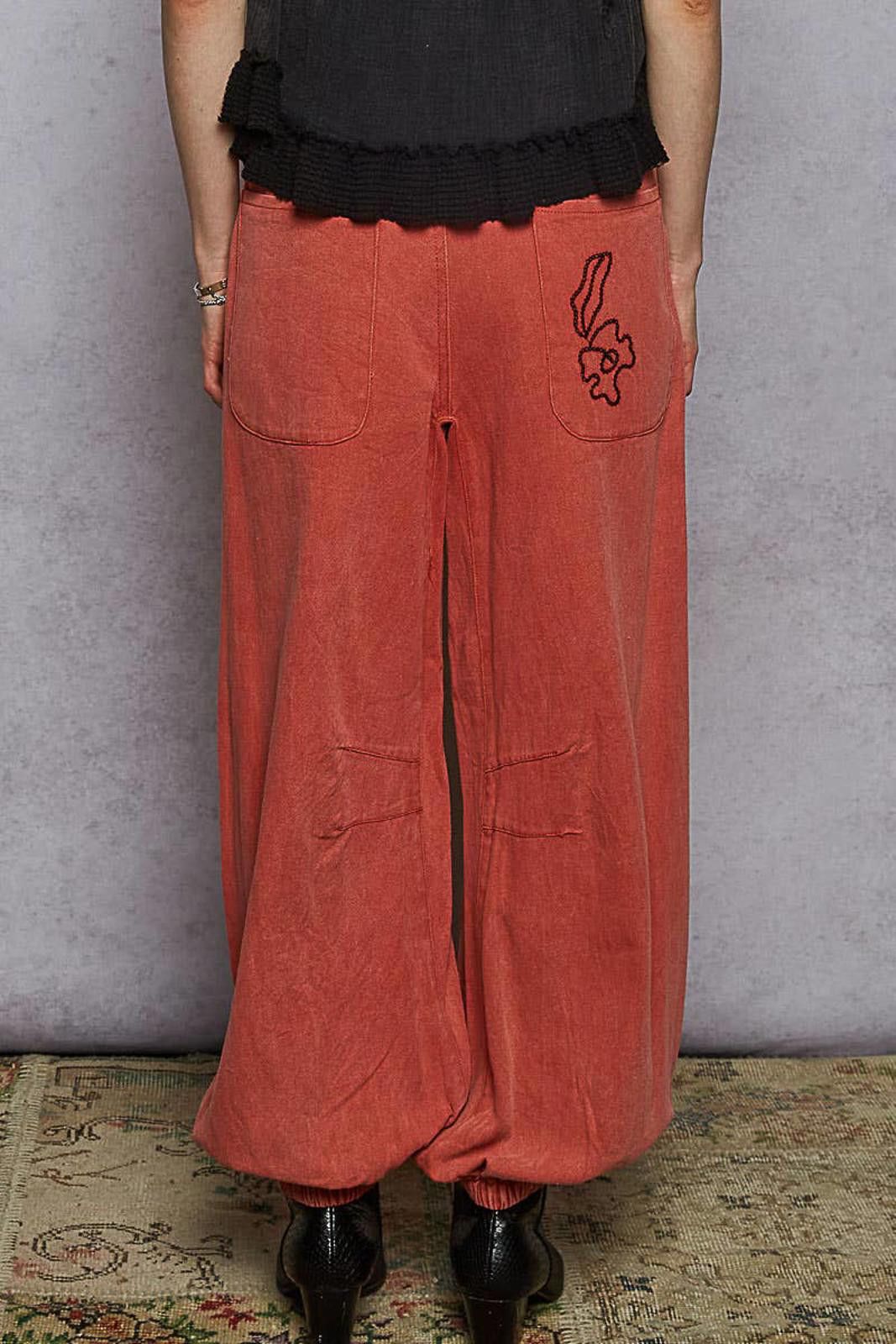 Other Floral Embroidered Pattern Solid Twill Jogger Pants by POL Size 32" / US 10 / IT 46 - 11 Thumbnail