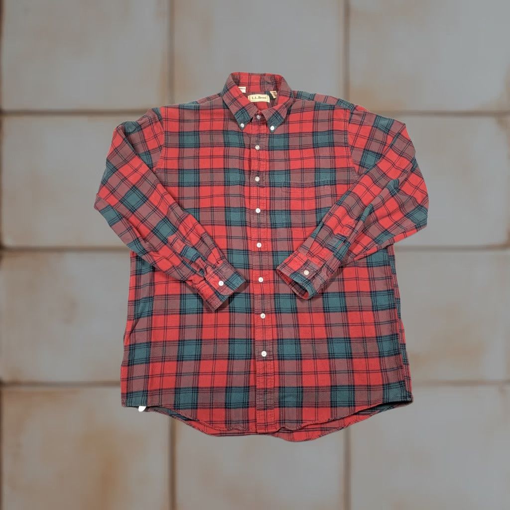 Vintage LL Bean Shirt Mens LT Red Plaid Flannel Long Sleeve Button Front Casual Size US L / EU 52-54 / 3 - 1 Thumbnail
